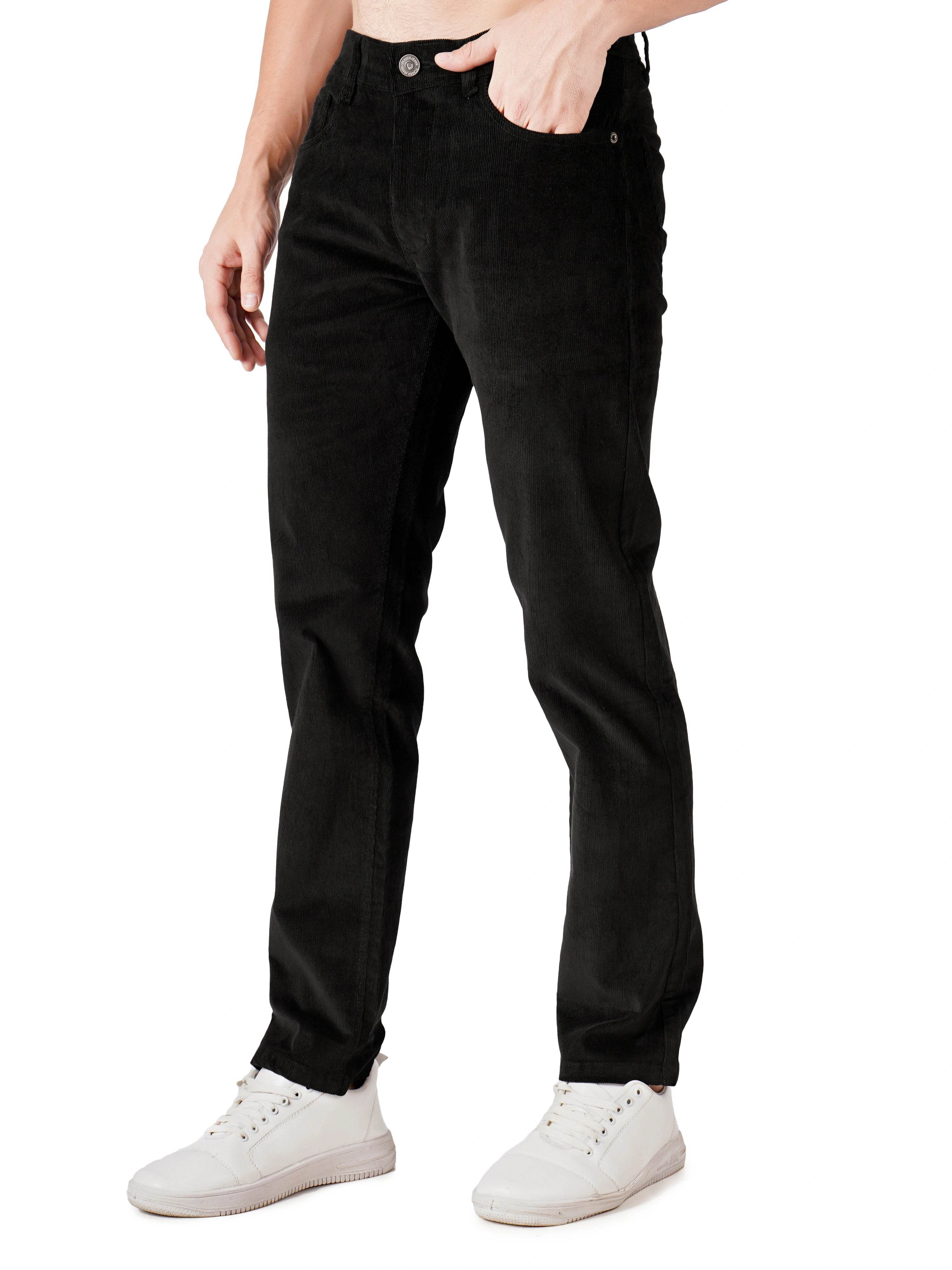 Corduroy Regular Fit Stretchable Jeans – Carbon Black - Flaked