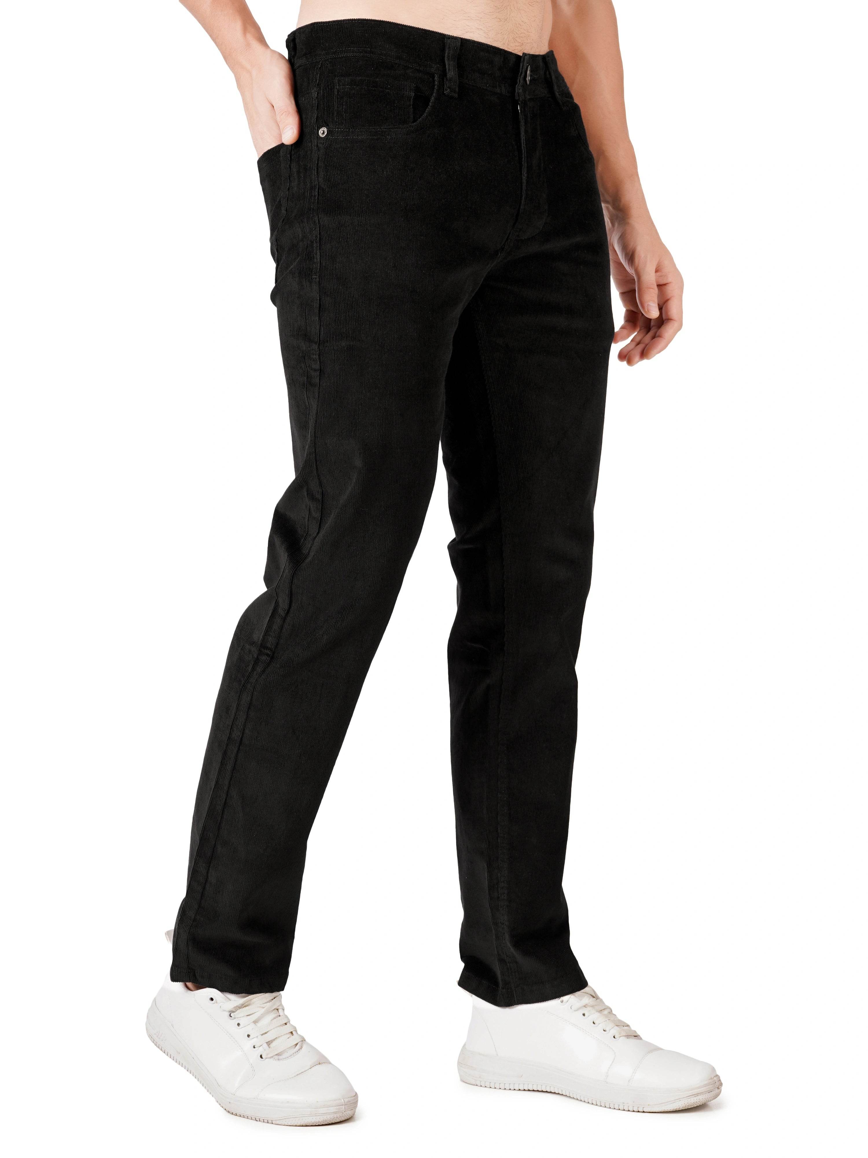 Corduroy Regular Fit Stretchable Jeans – Carbon Black - Flaked