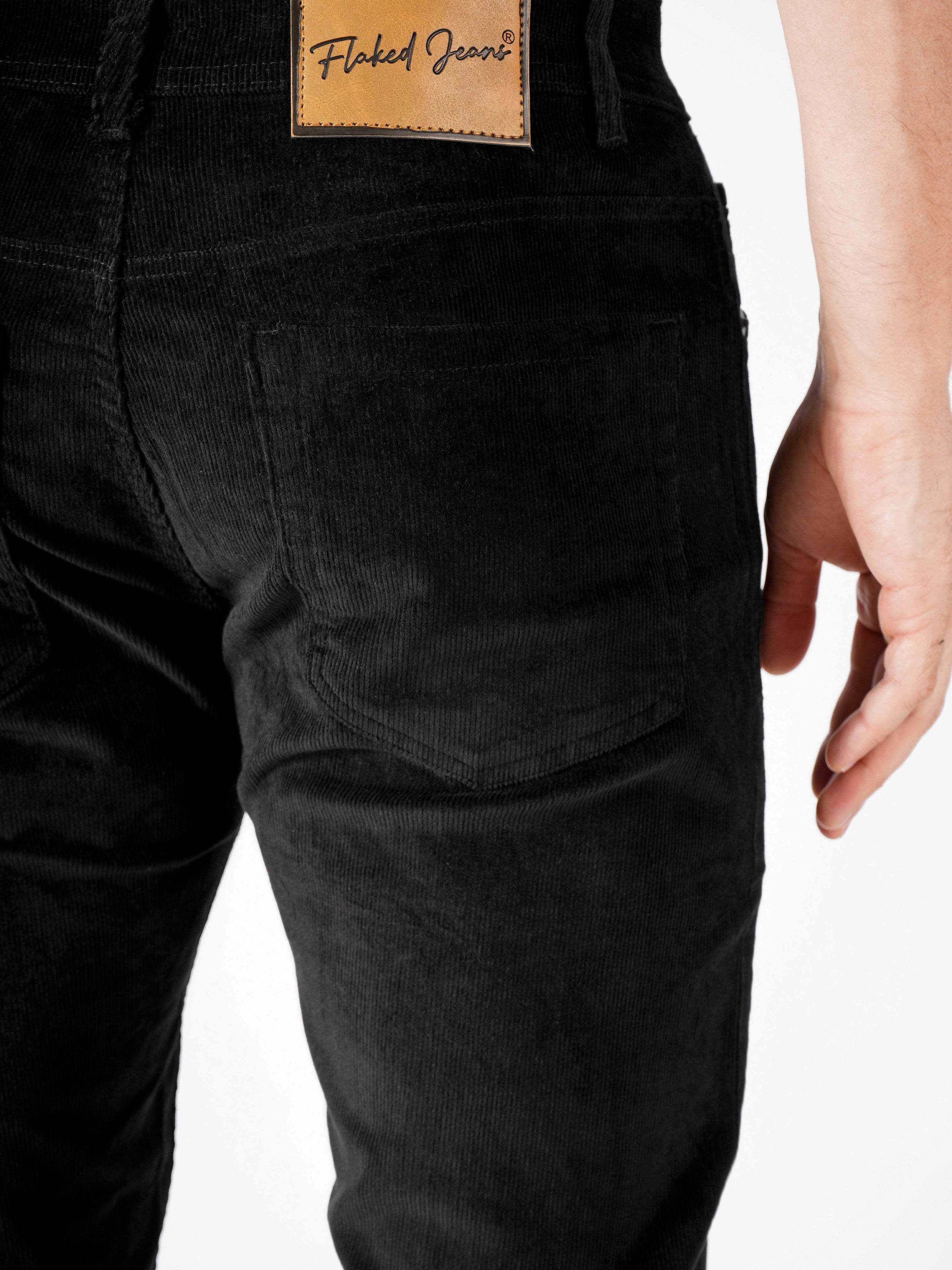 Corduroy Regular Fit Stretchable Jeans – Carbon Black - Flaked