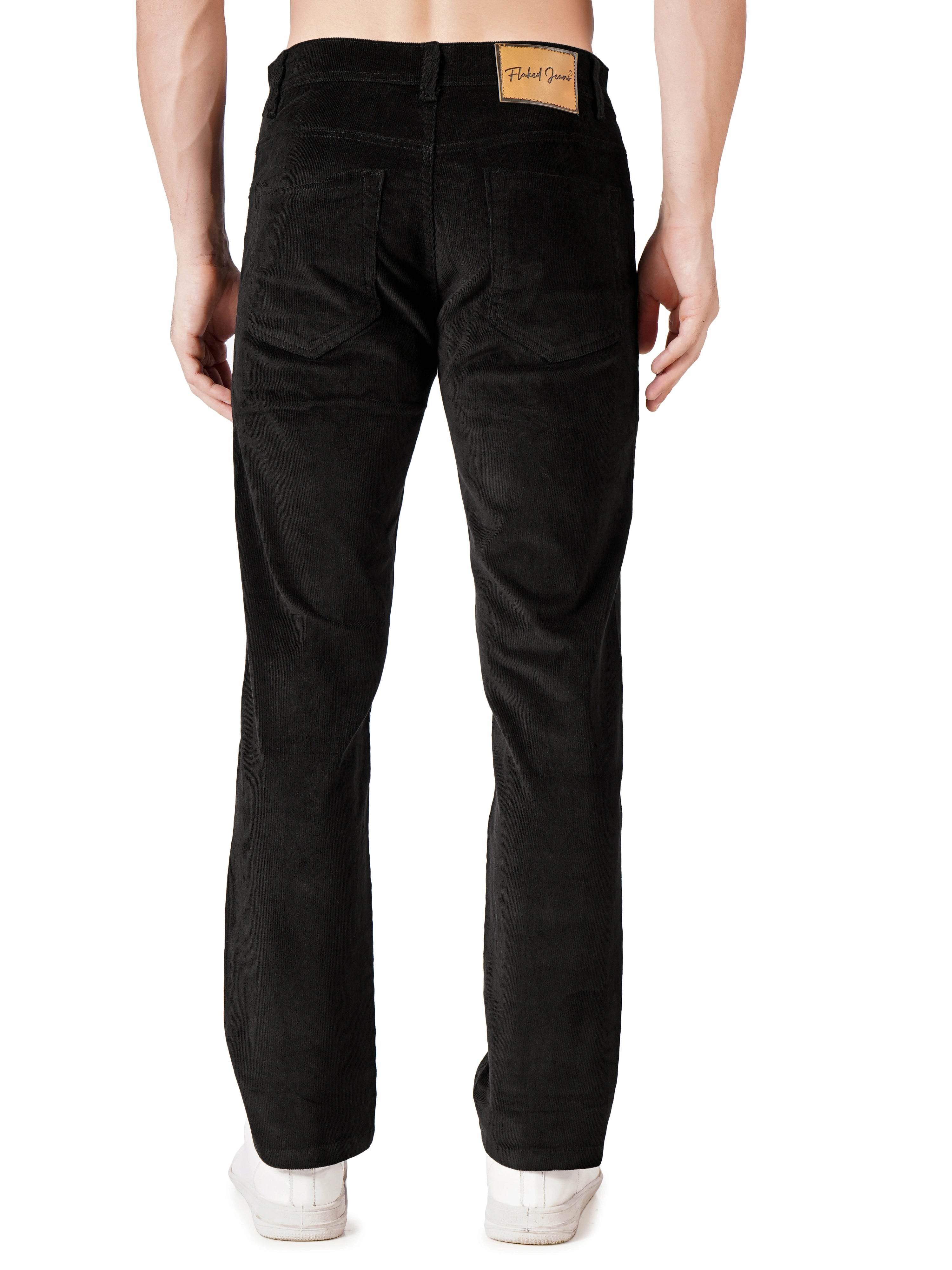 Corduroy Regular Fit Stretchable Jeans – Carbon Black - Flaked