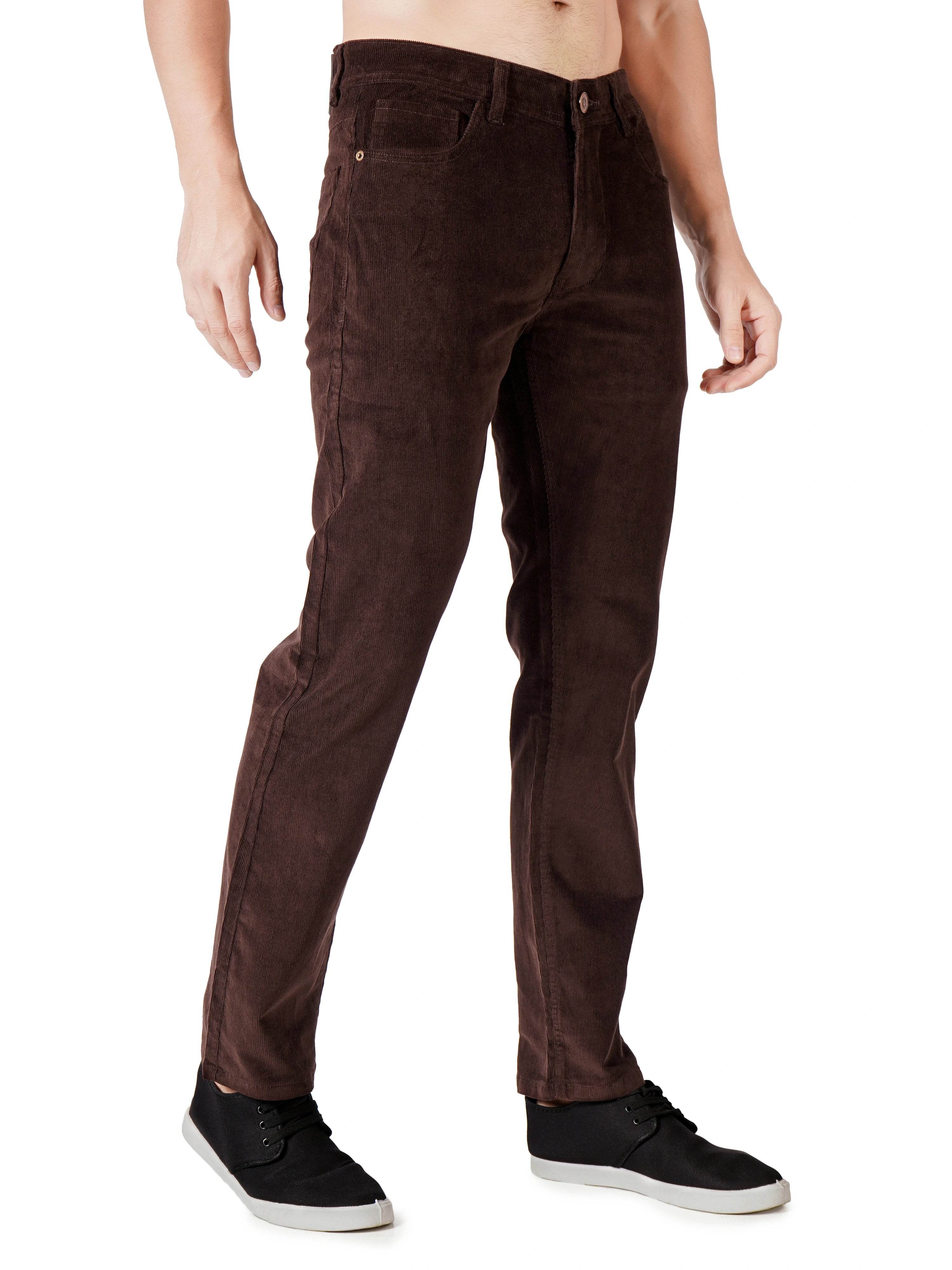 Corduroy Regular Fit Stretchable Jeans– Dark Roast - Flaked