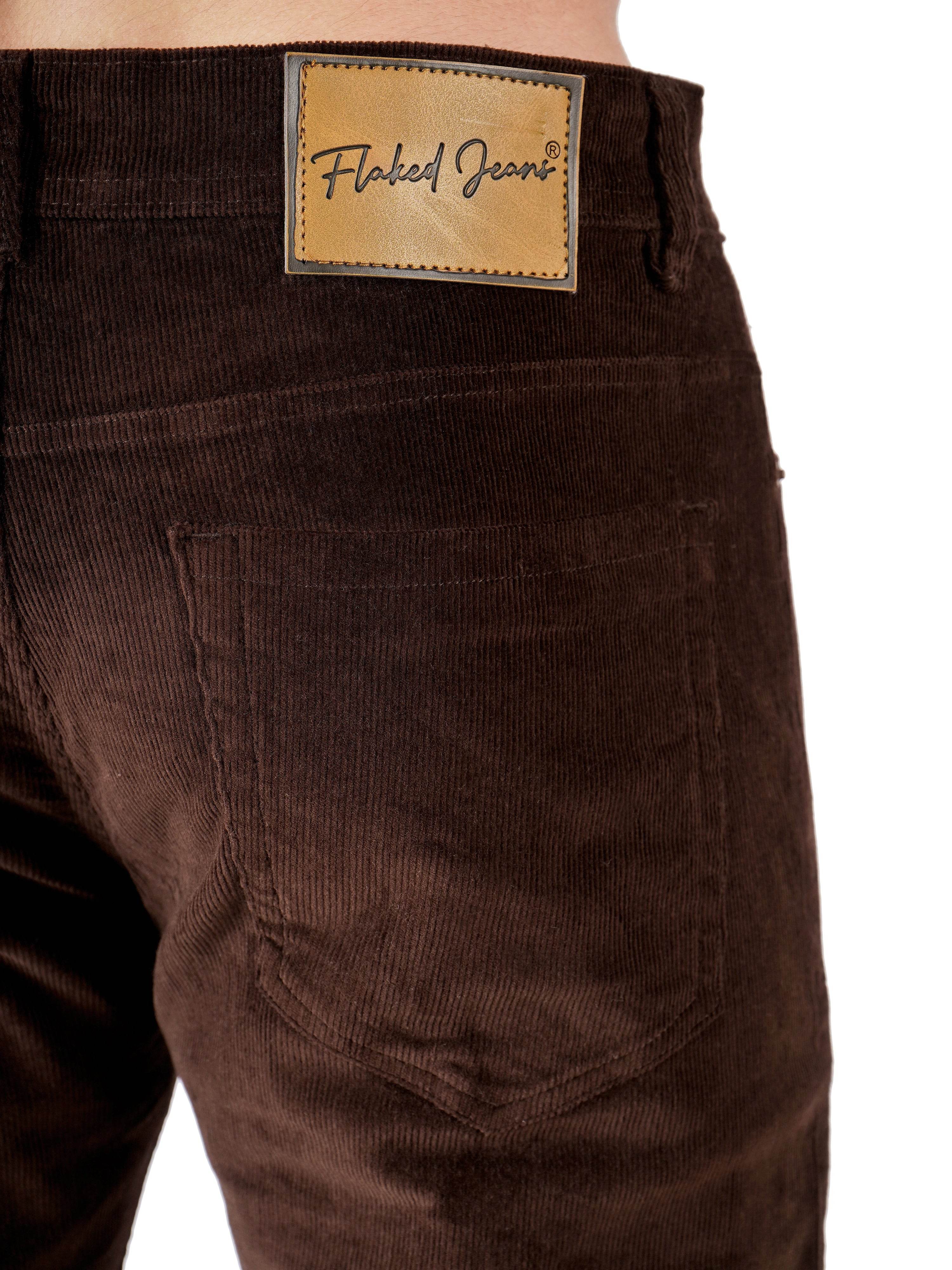 Corduroy Regular Fit Stretchable Jeans– Dark Roast - Flaked