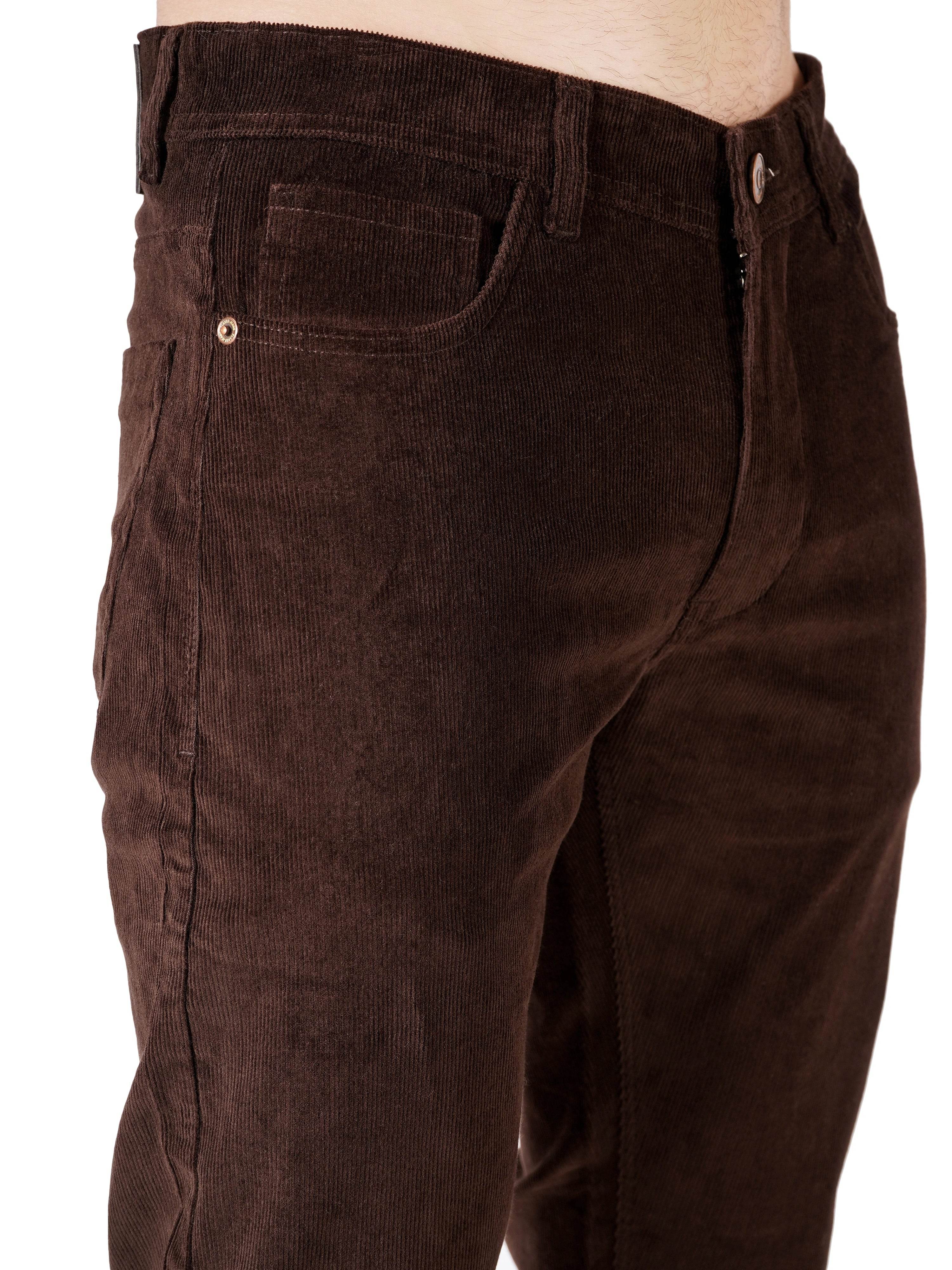 Corduroy Regular Fit Stretchable Jeans– Dark Roast - Flaked