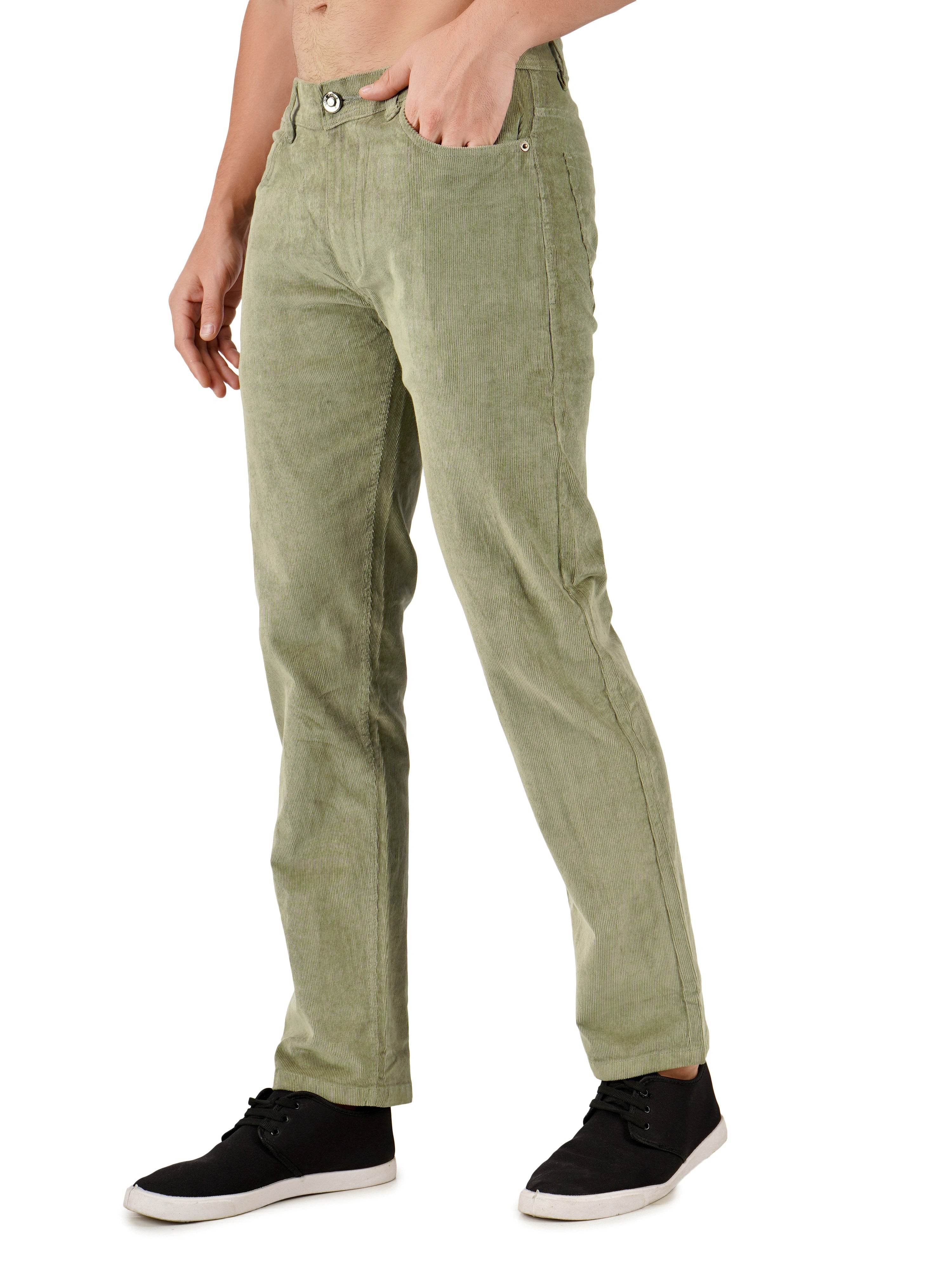 Corduroy Regular Fit Stretchable Jeans – Sage Green - Flaked