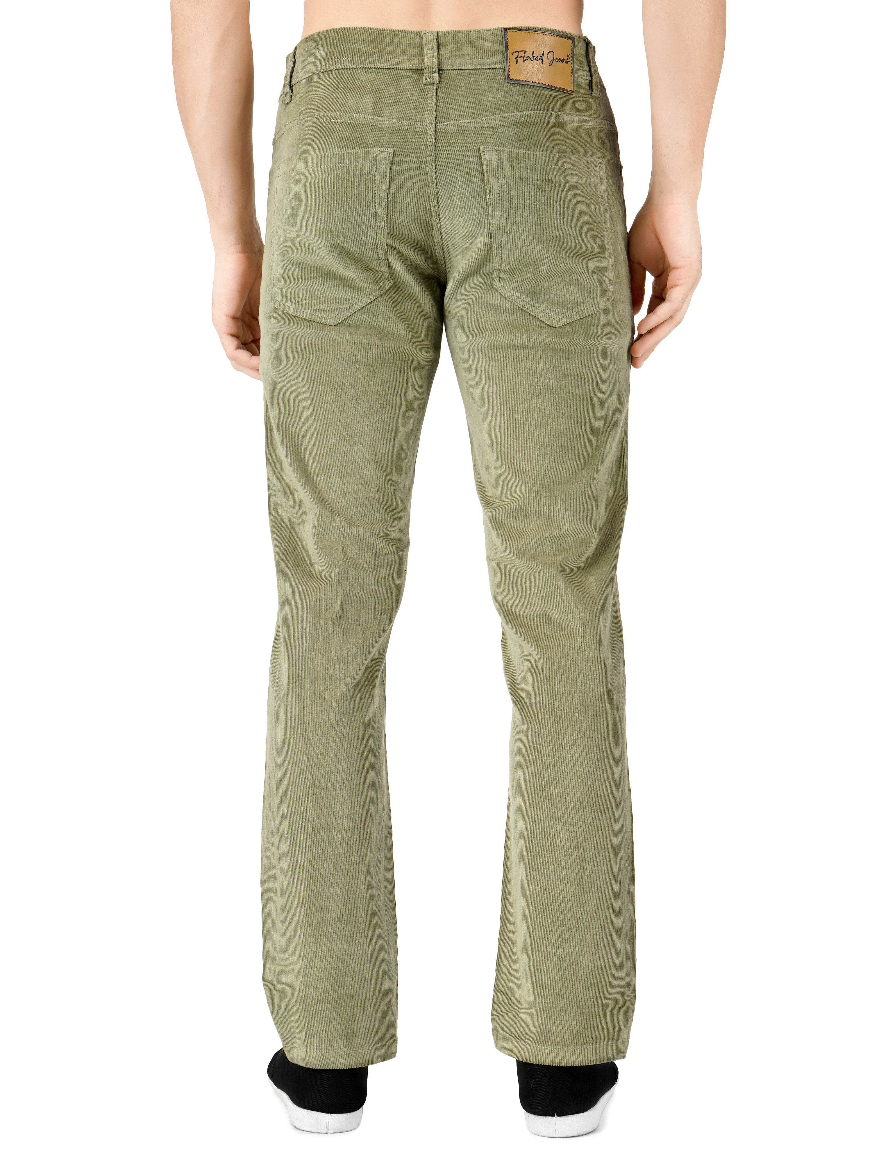 Corduroy Regular Fit Stretchable Jeans – Sage Green - Flaked