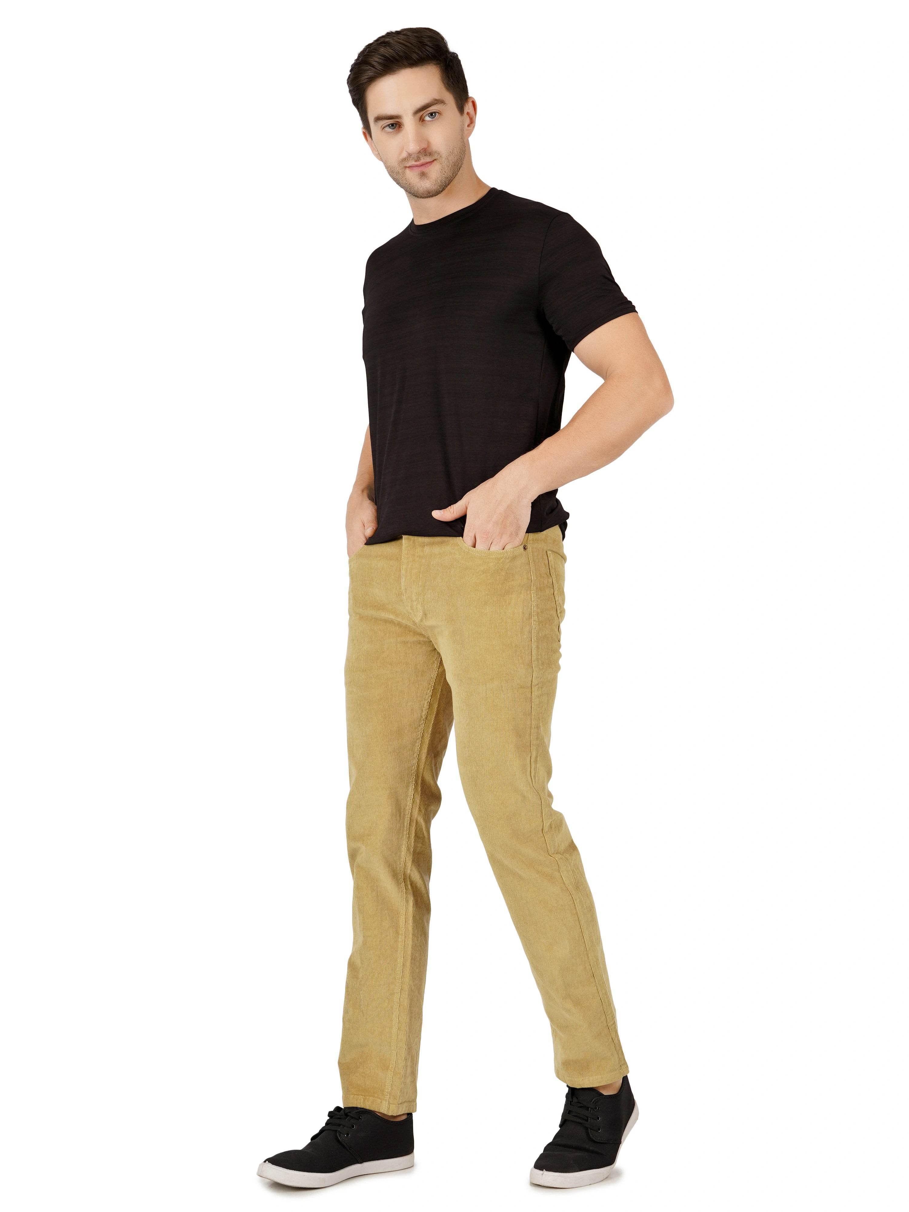 Corduroy Regular Fit Stretchable Jeans – Soft Khaki - Flaked