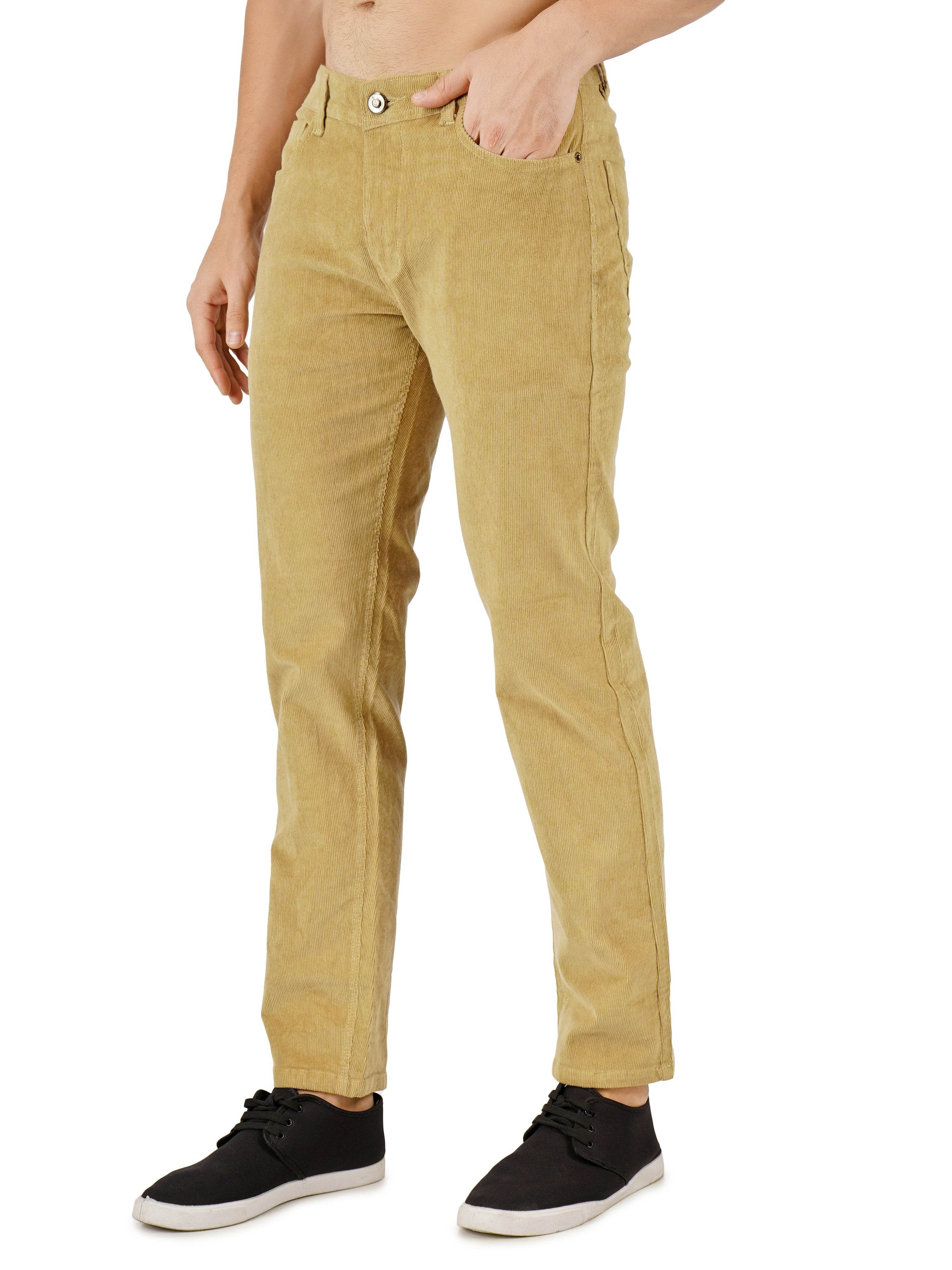Corduroy Regular Fit Stretchable Jeans – Soft Khaki - Flaked