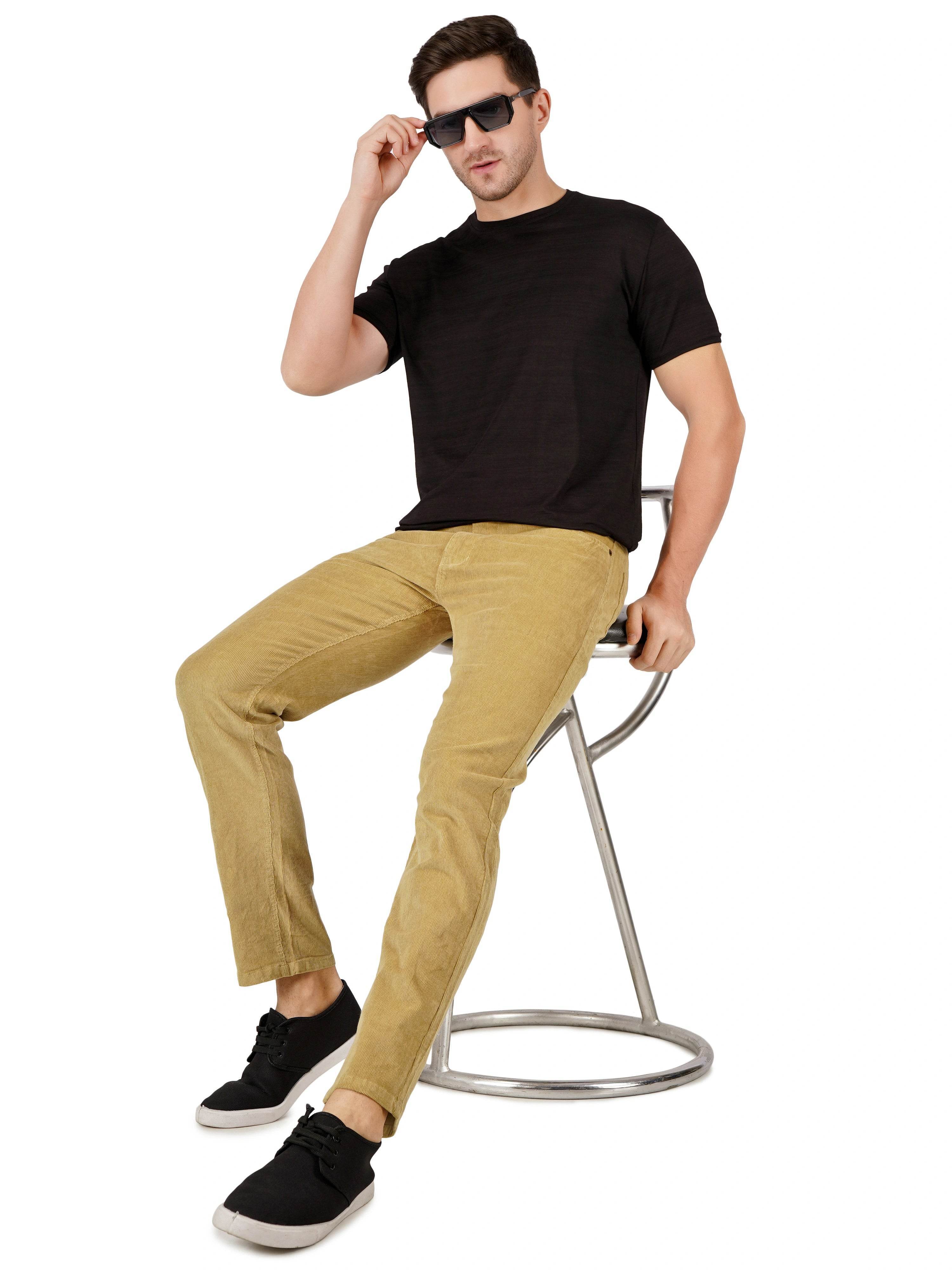 Corduroy Regular Fit Stretchable Jeans – Soft Khaki - Flaked