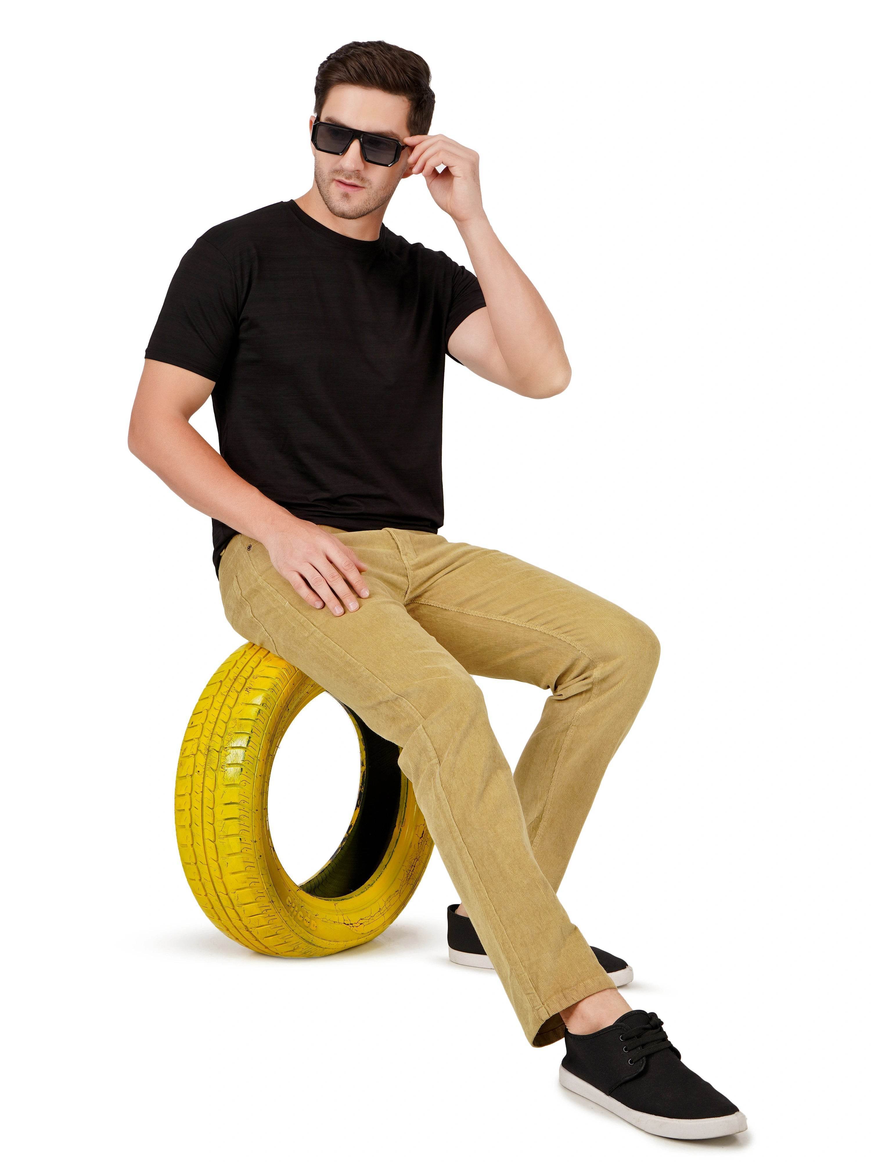 Corduroy Regular Fit Stretchable Jeans – Soft Khaki - Flaked