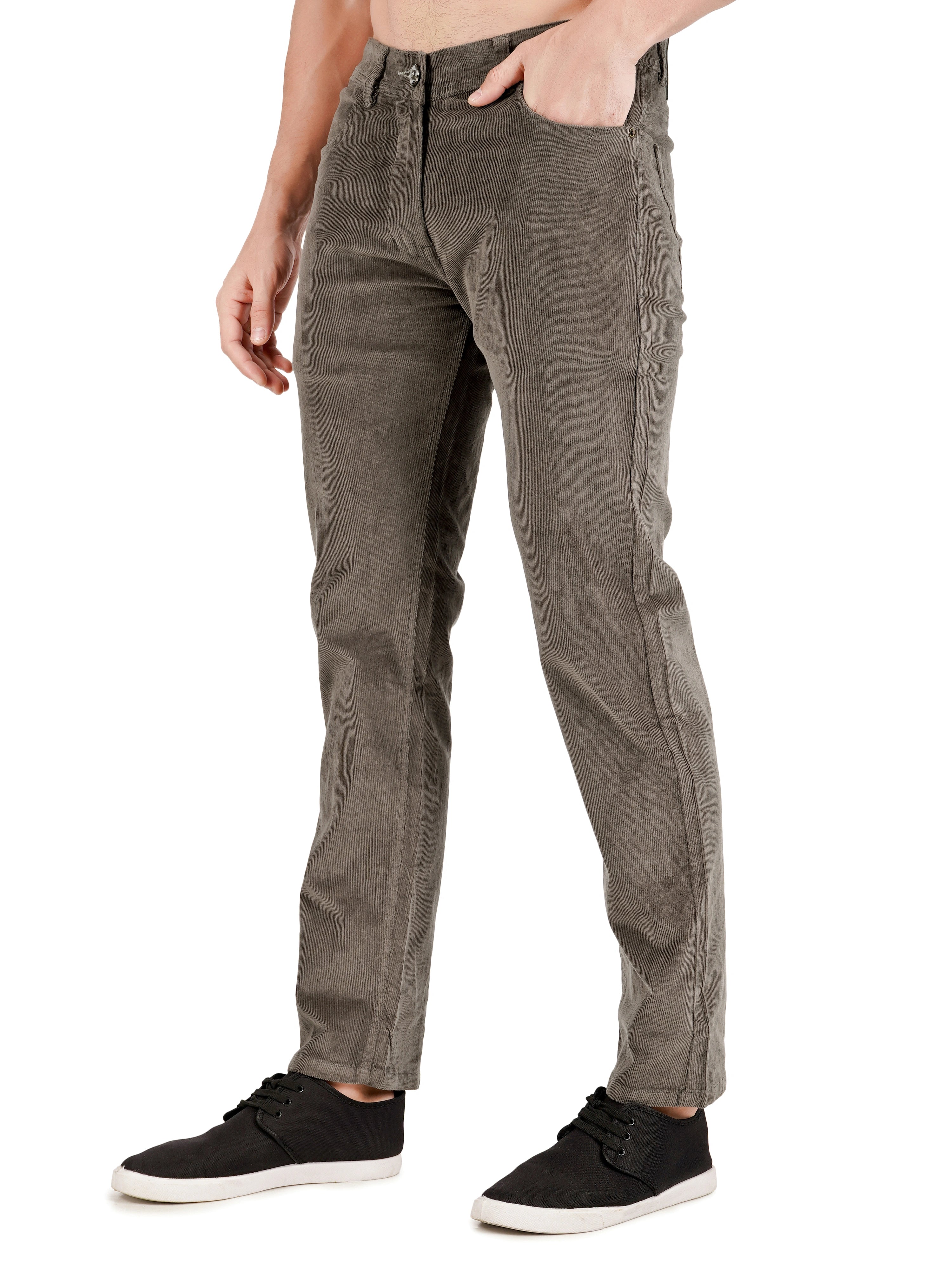 Corduroy Straight Fit Stretchable Jeans - Stone Grey