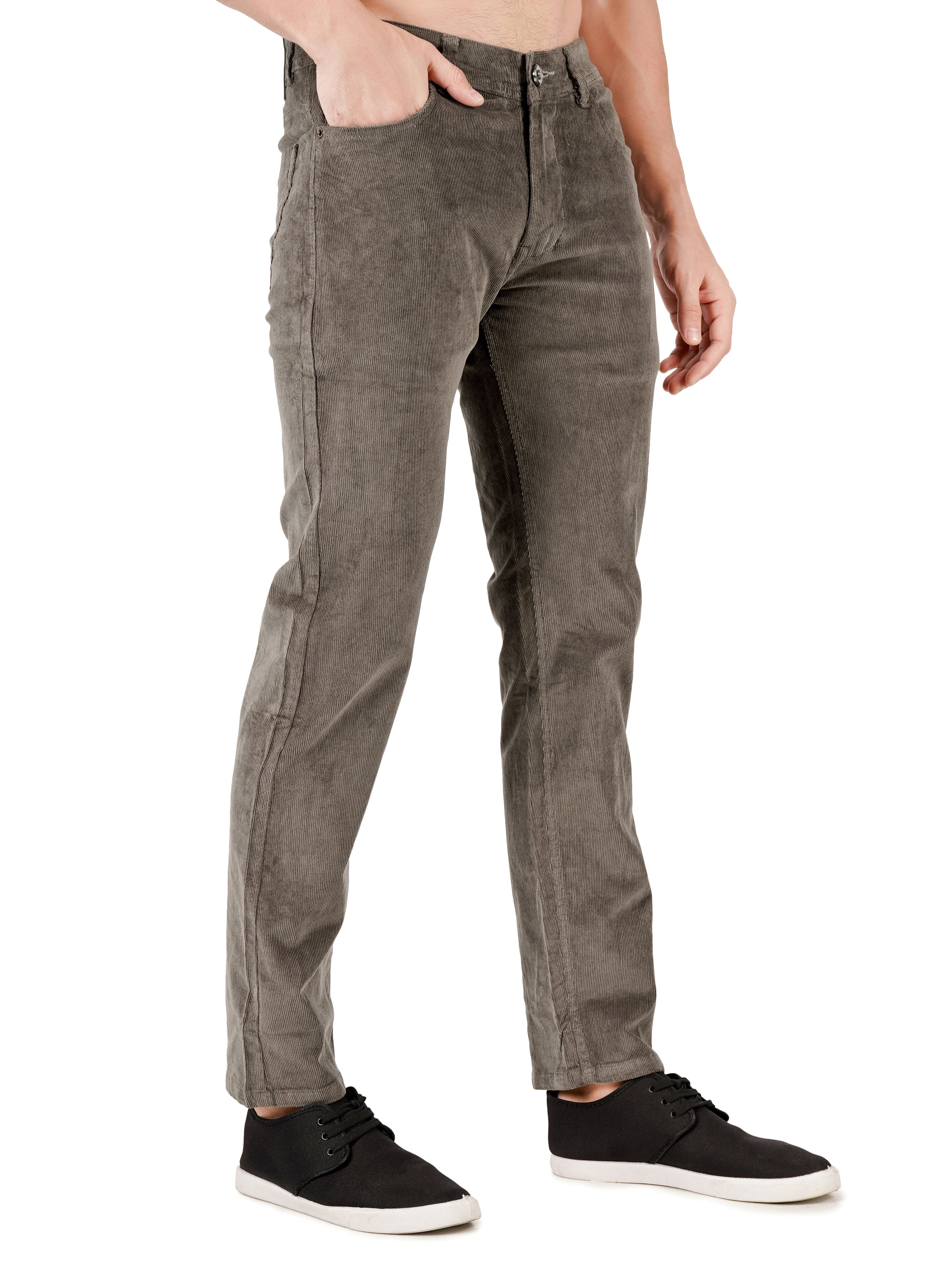Corduroy Straight Fit Stretchable Jeans - Stone Grey