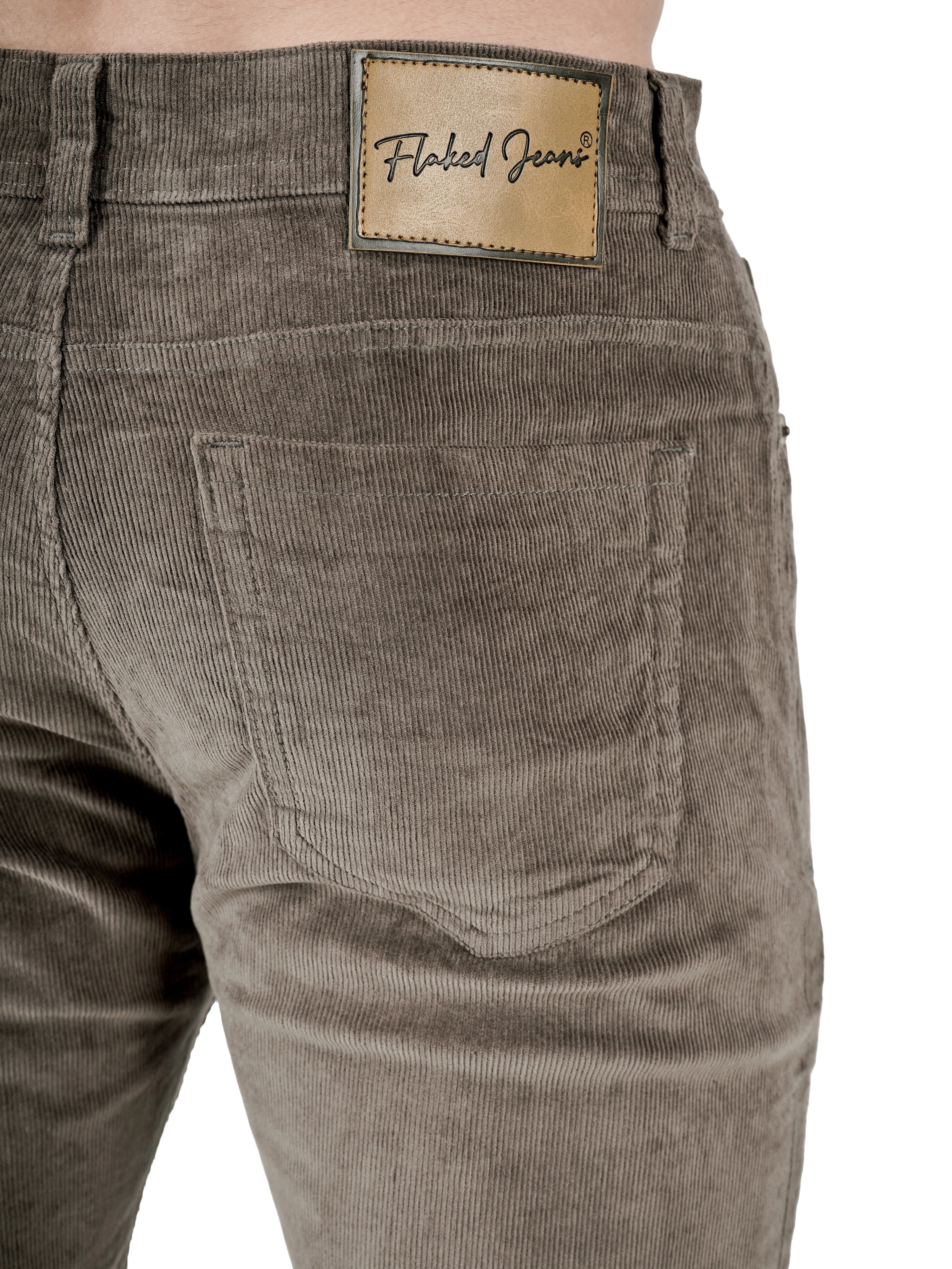 Corduroy Straight Fit Stretchable Jeans - Stone Grey