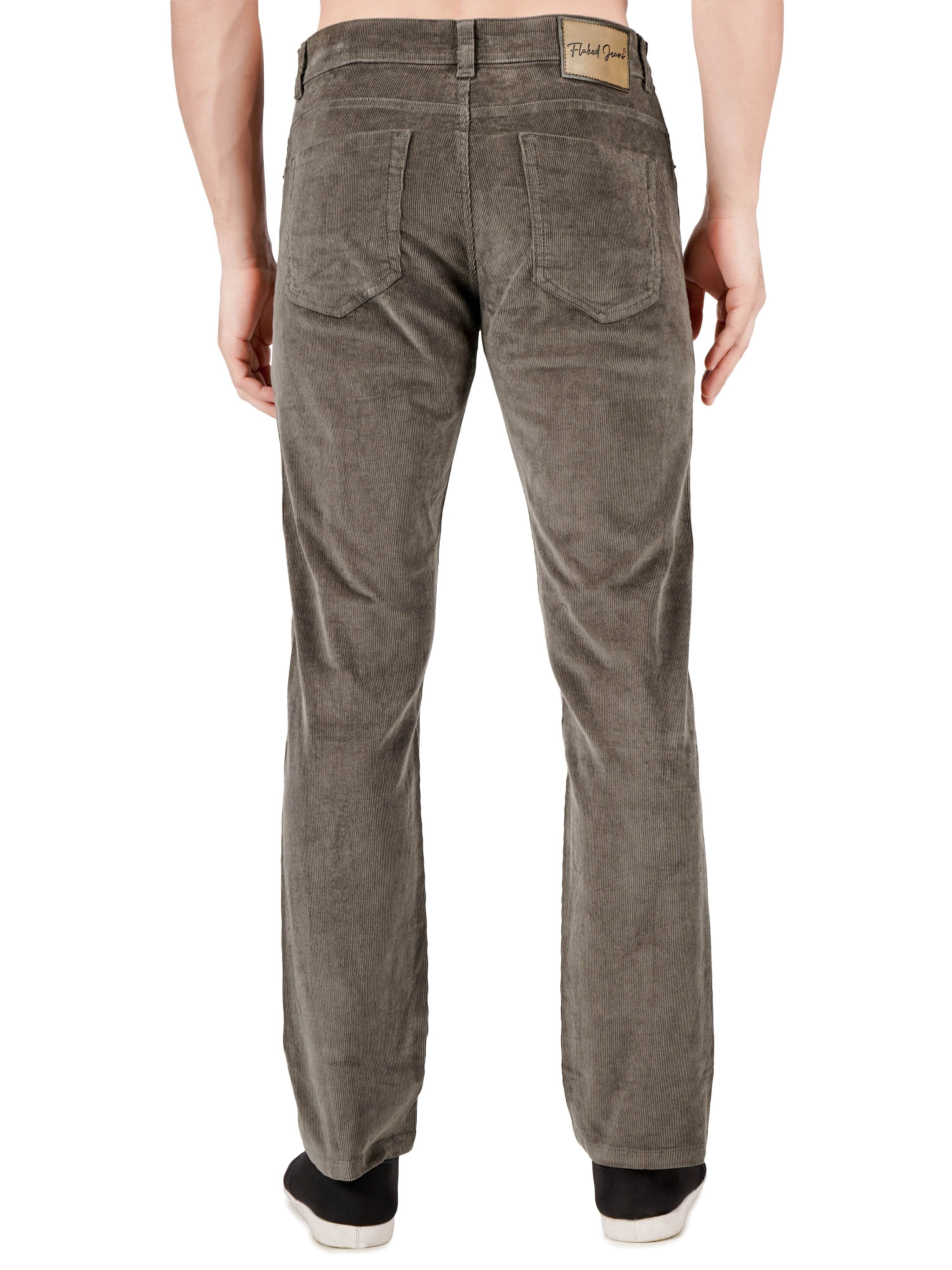 Corduroy Regular Fit Stretchable Jeans – Stone Grey - Flaked