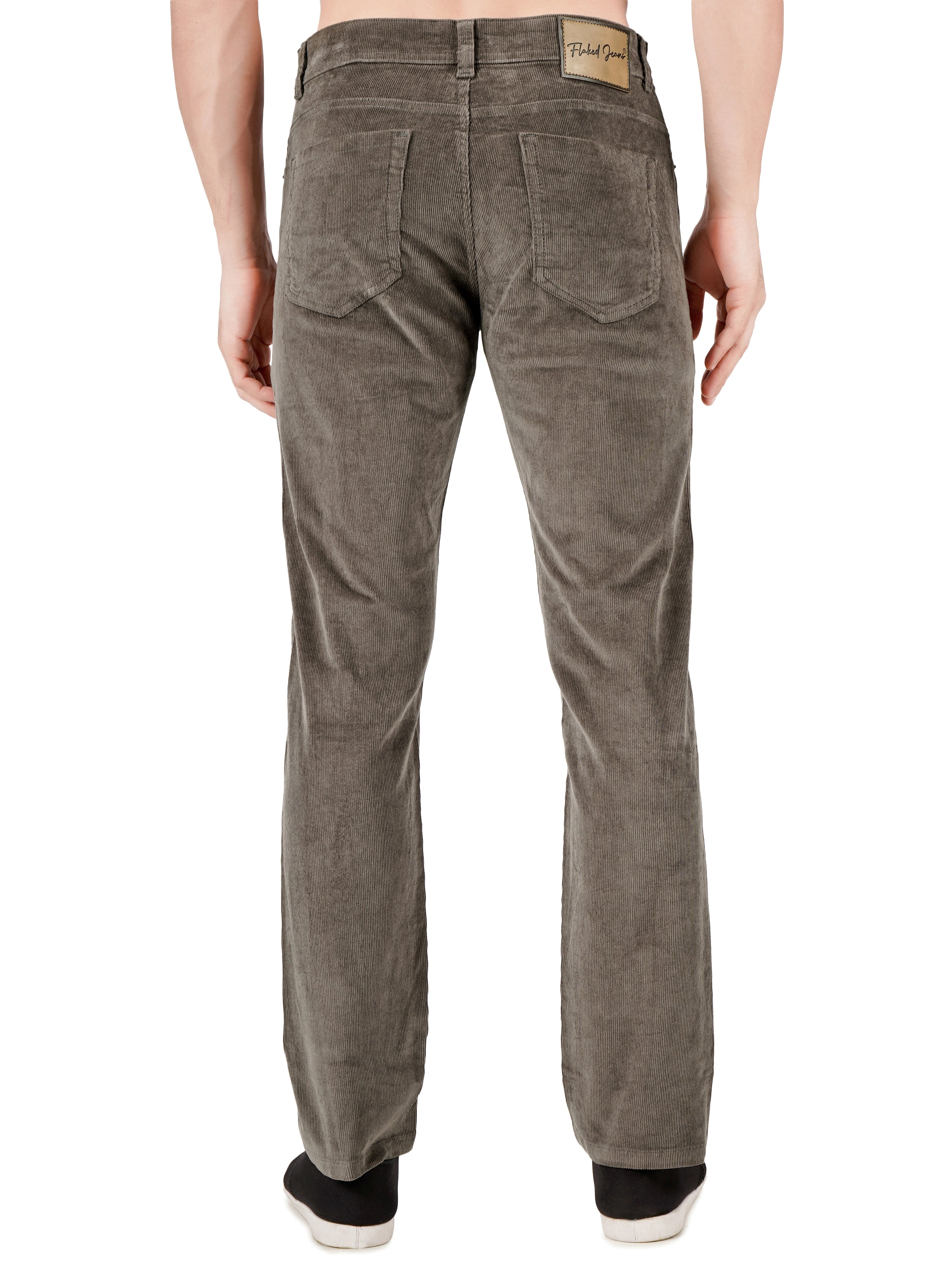 Corduroy Straight Fit Stretchable Jeans - Stone Grey