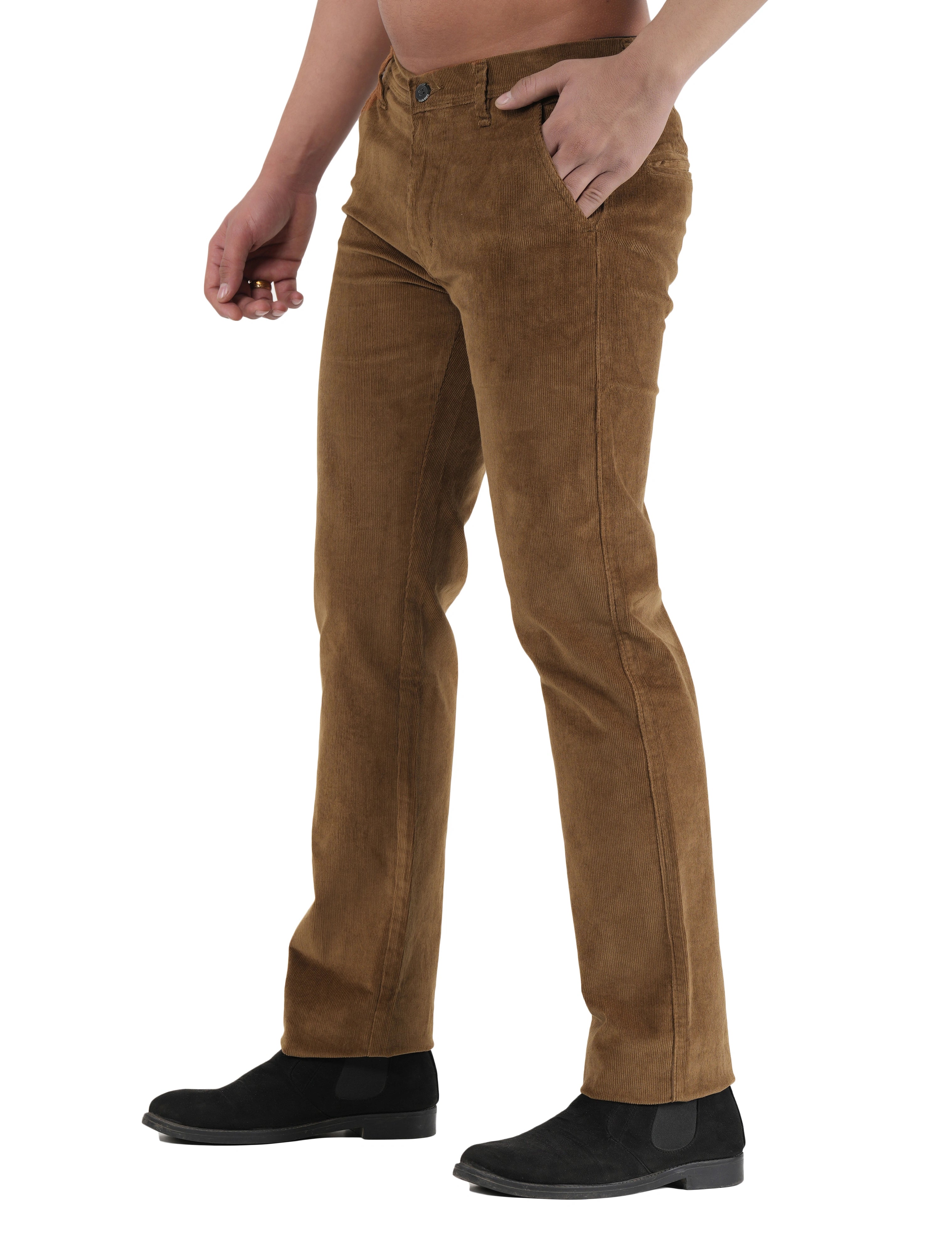 Corduroy Relaxed Fit Stretchable Trouser - Bronze Tan