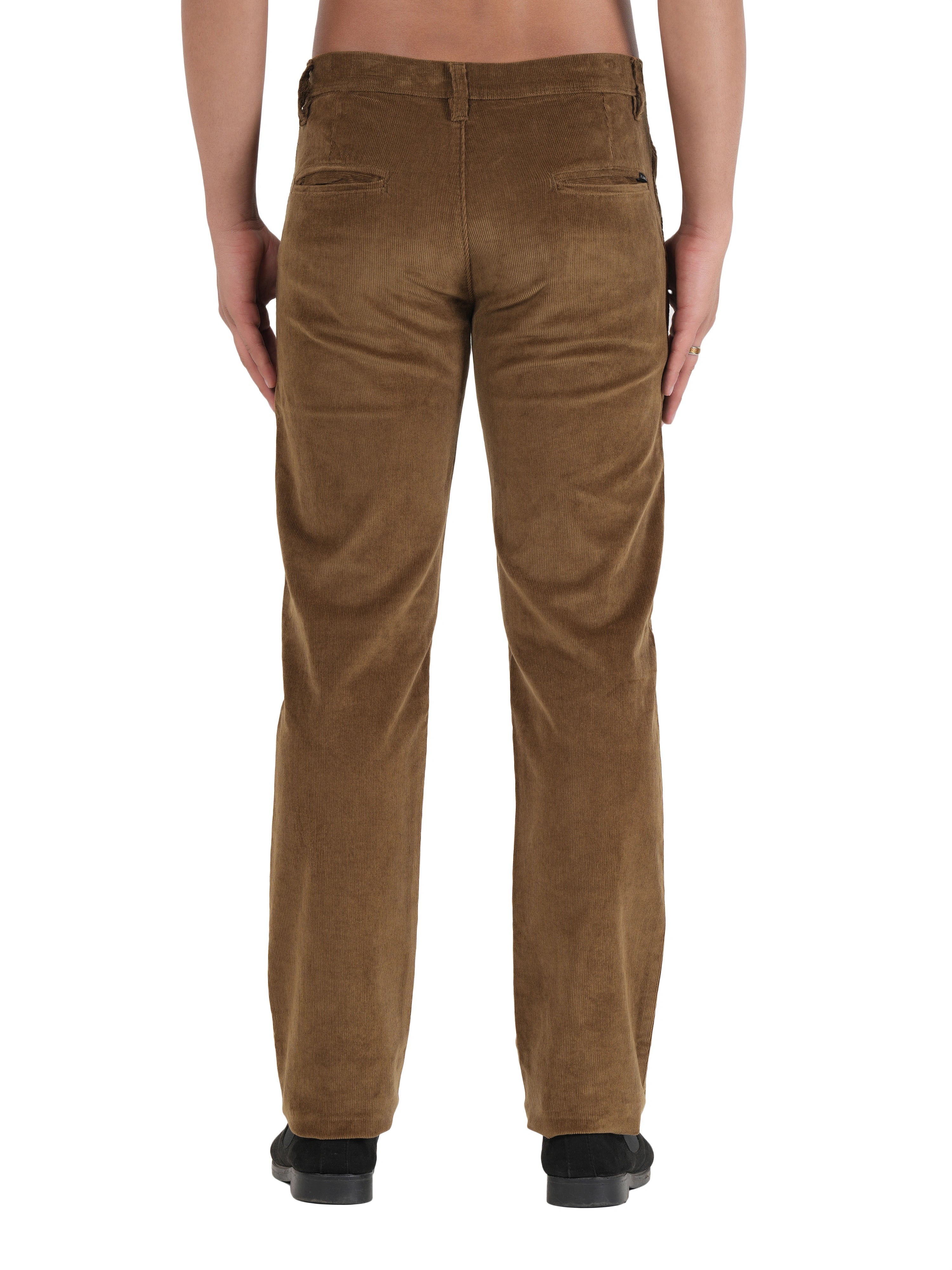 Flaked Corduroy Relaxed Fit Stretchable Trouser - Bronze Tan
