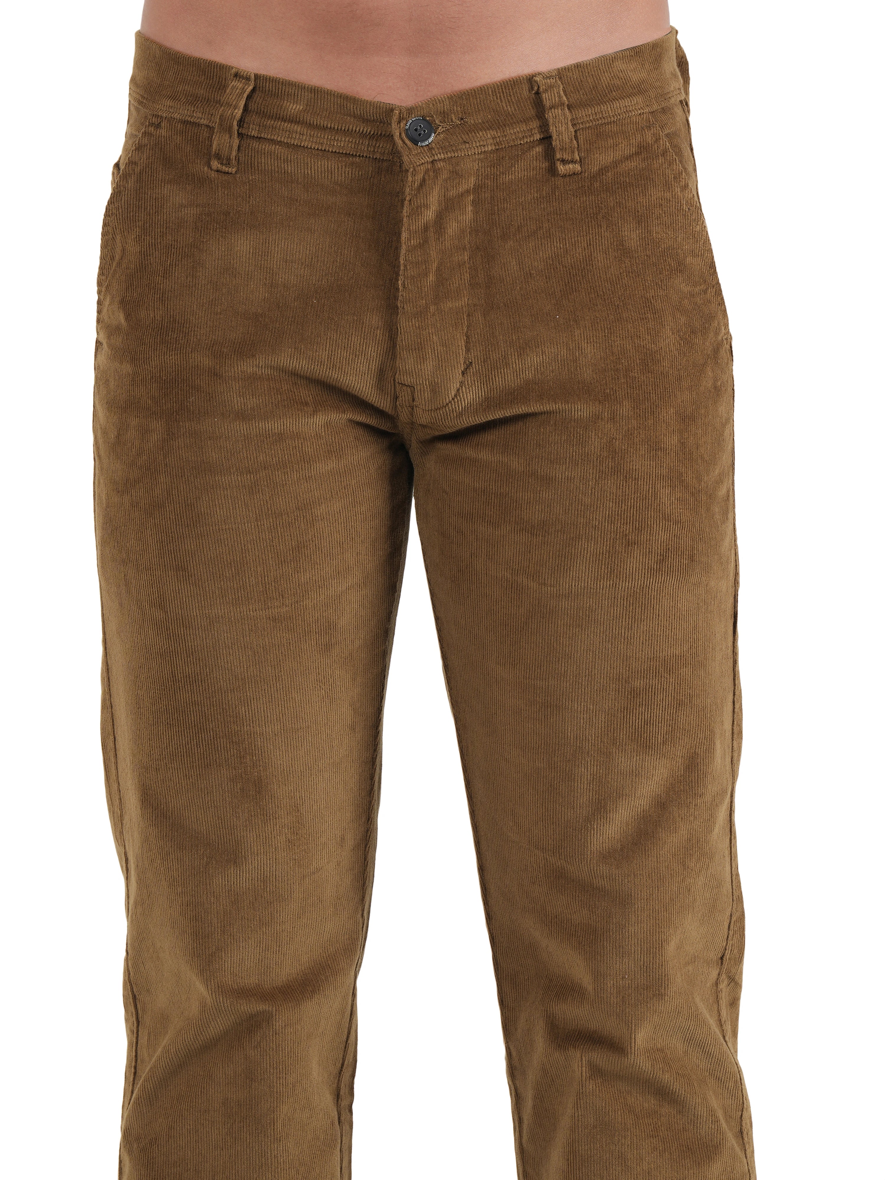 Flaked Corduroy Relaxed Fit Stretchable Trouser - Bronze Tan