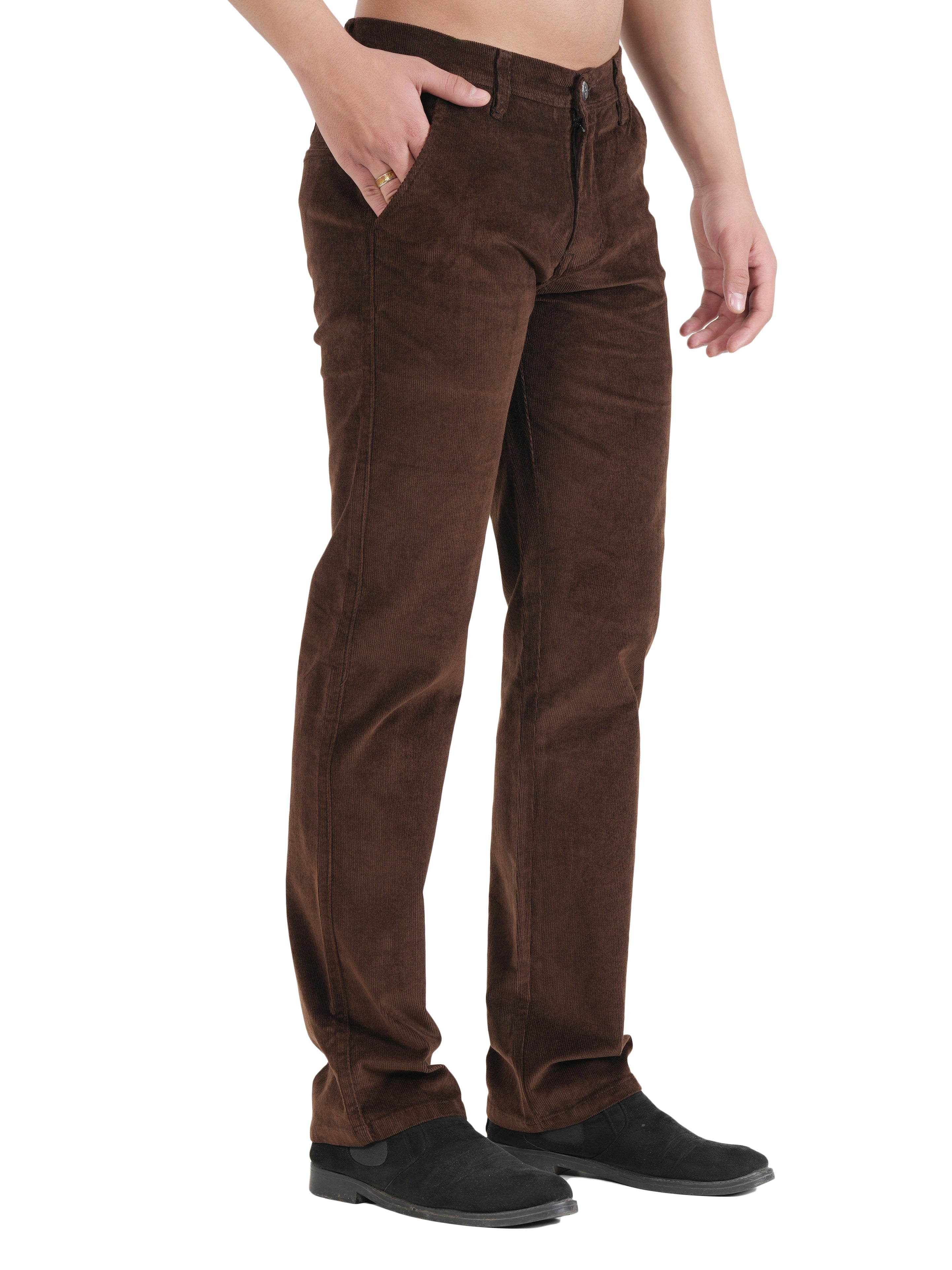 Flaked Corduroy Relaxed Fit Stretchable Trouser - Cocoa Drift