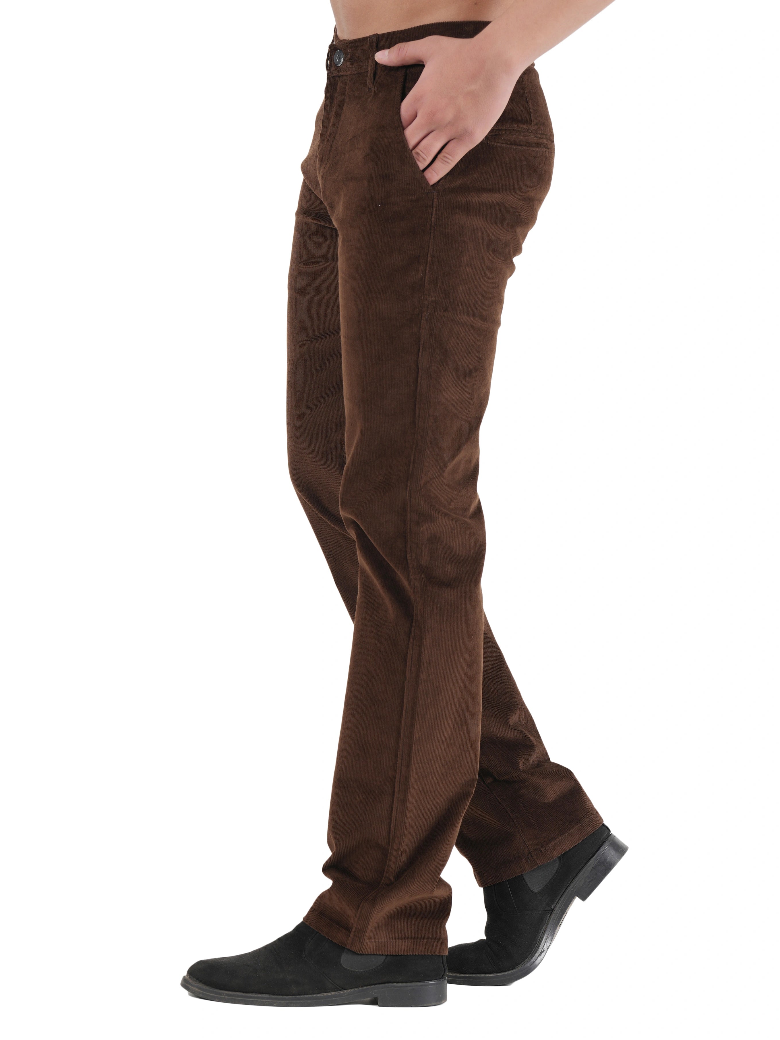 Flaked Corduroy Relaxed Fit Stretchable Trouser - Cocoa Drift
