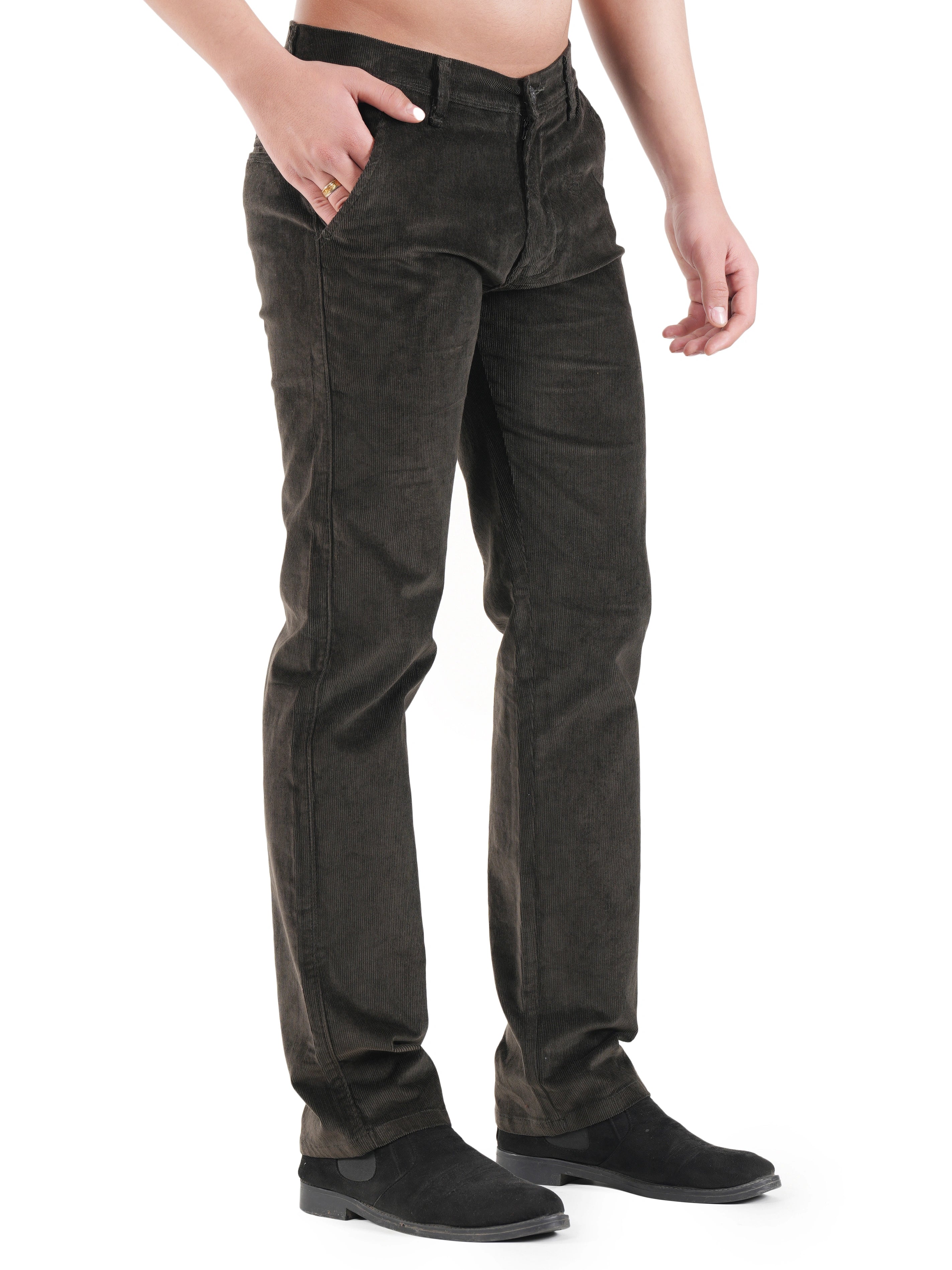 Flaked Corduroy Relaxed Fit Stretchable Trouser - Woodland Olive