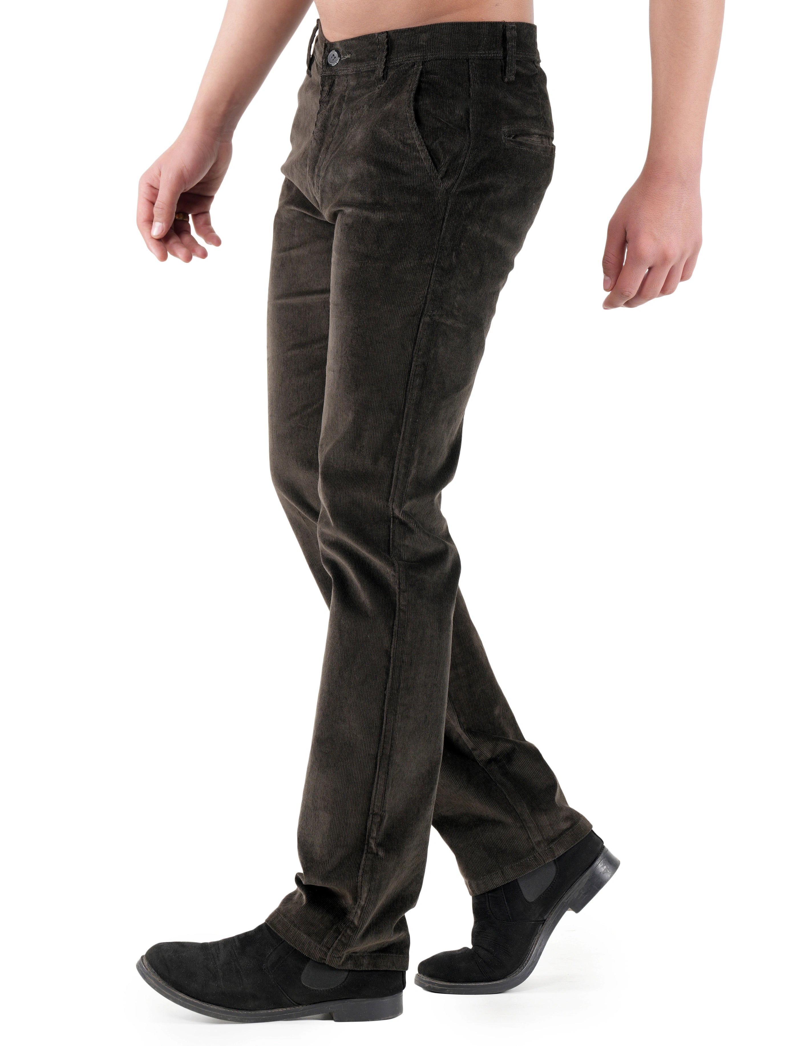 Flaked Corduroy Relaxed Fit Stretchable Trouser - Woodland Olive