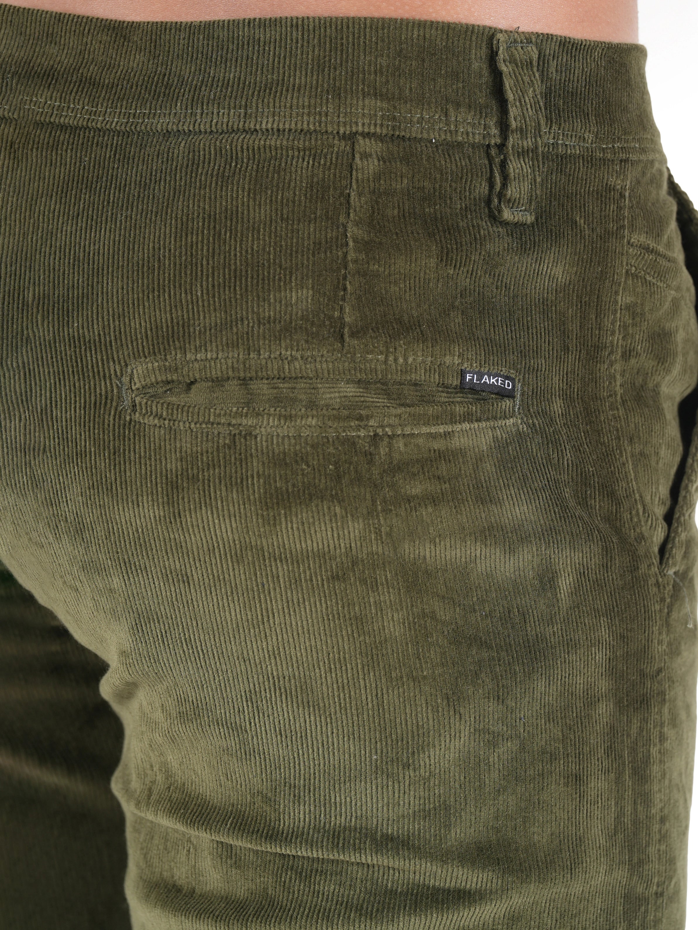 Flaked Corduroy Relaxed Fit Stretchable Trouser - Olive Grove
