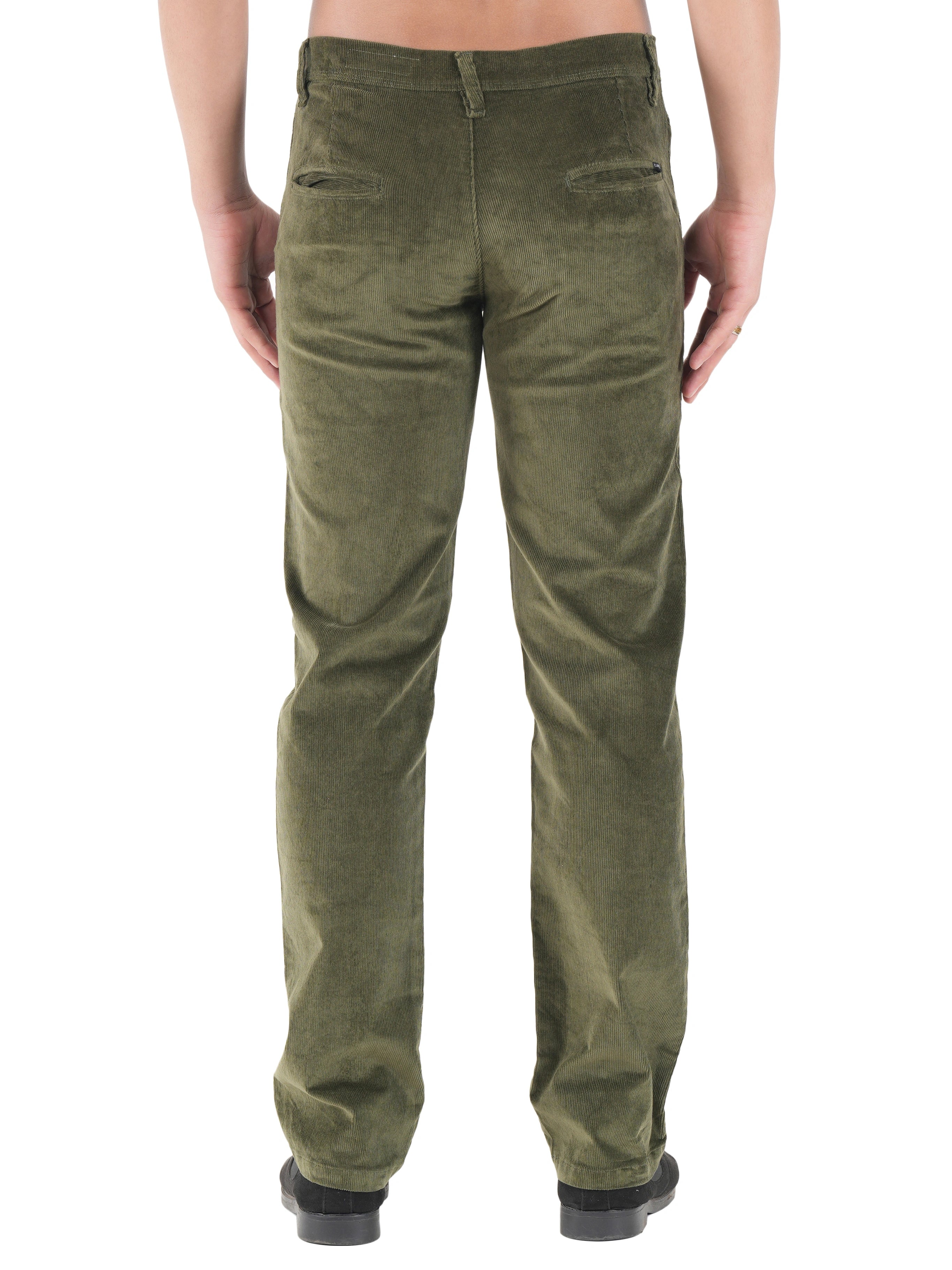 Flaked Corduroy Relaxed Fit Stretchable Trouser - Olive Grove