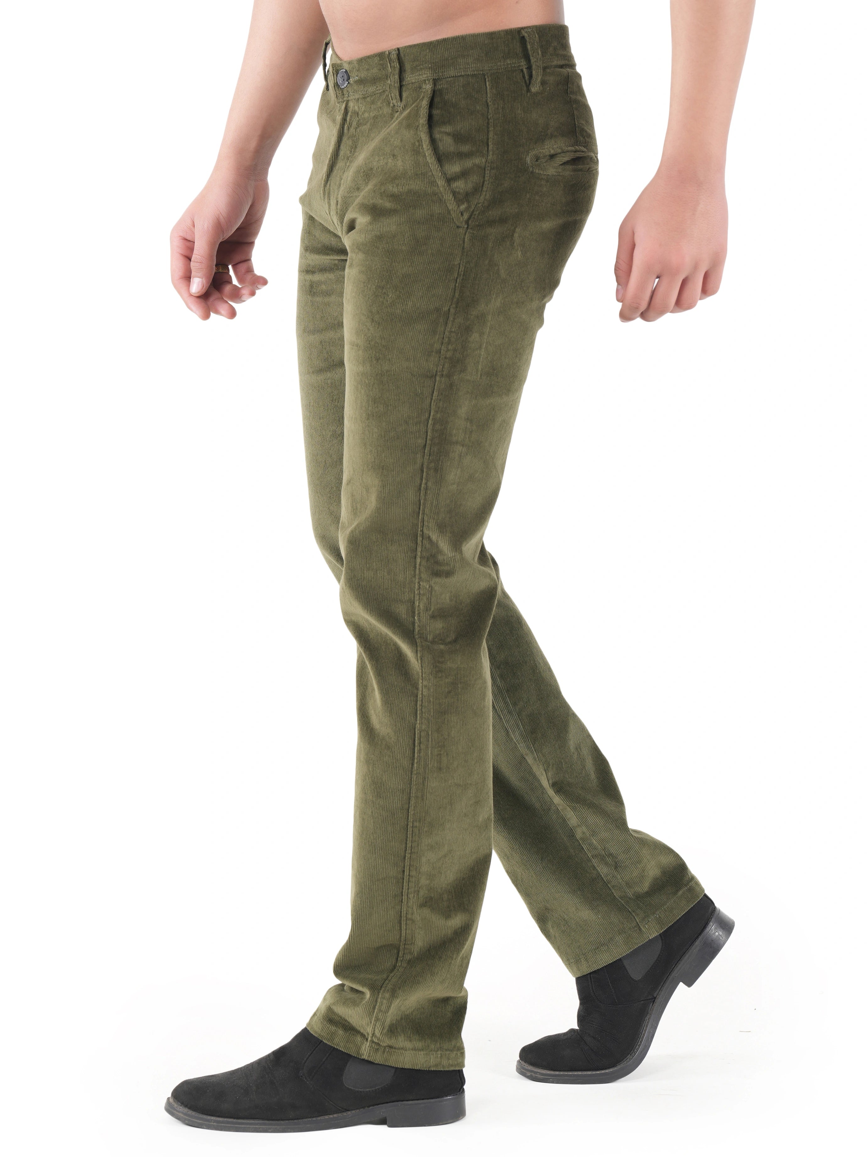 Flaked Corduroy Relaxed Fit Stretchable Trouser - Olive Grove