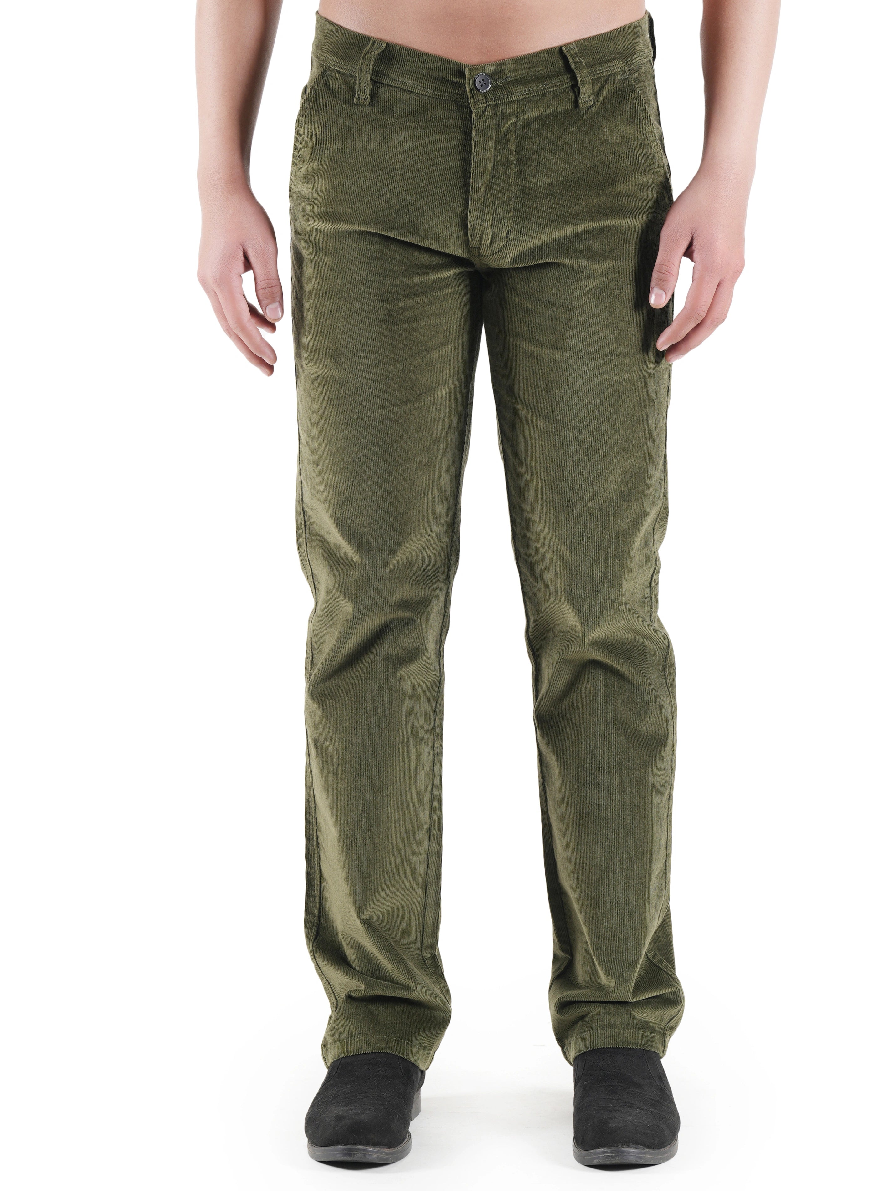 Corduroy Relaxed Fit Stretchable Trouser - Olive Grove