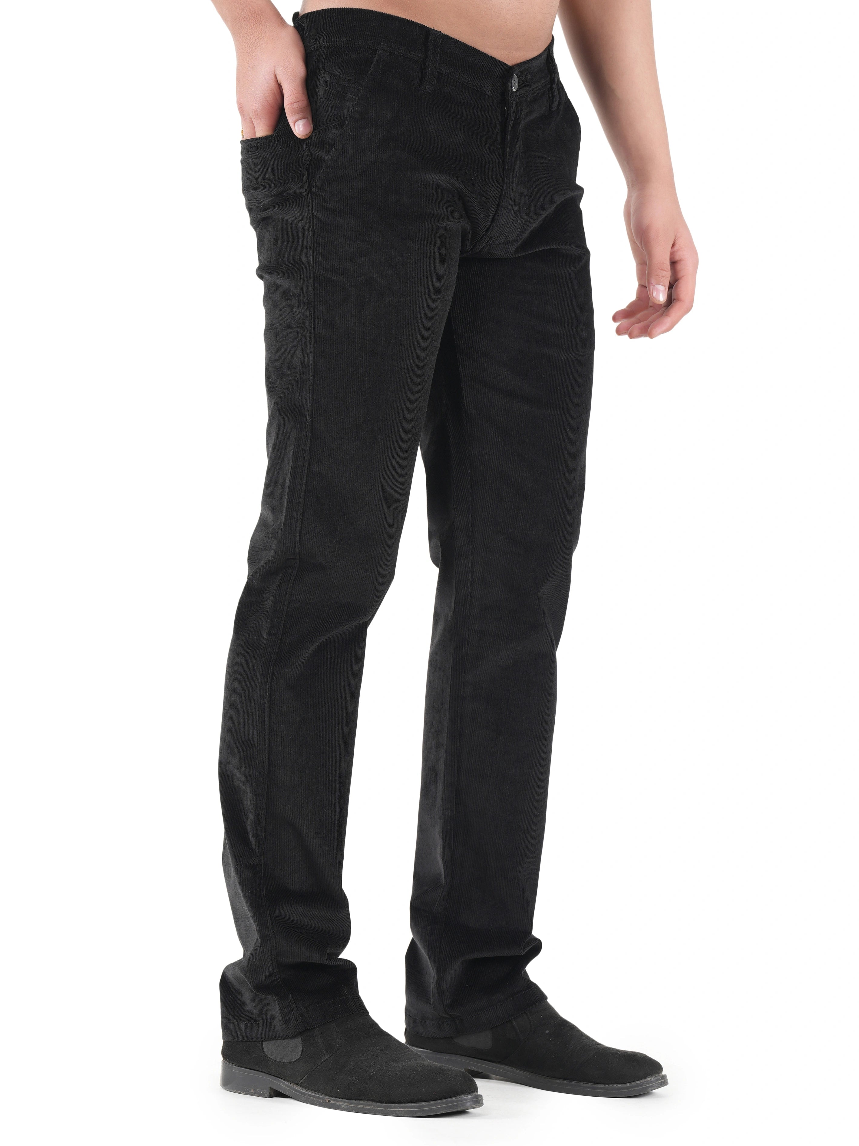 Flaked Corduroy Relaxed Fit Stretchable Trouser - Carbon Black