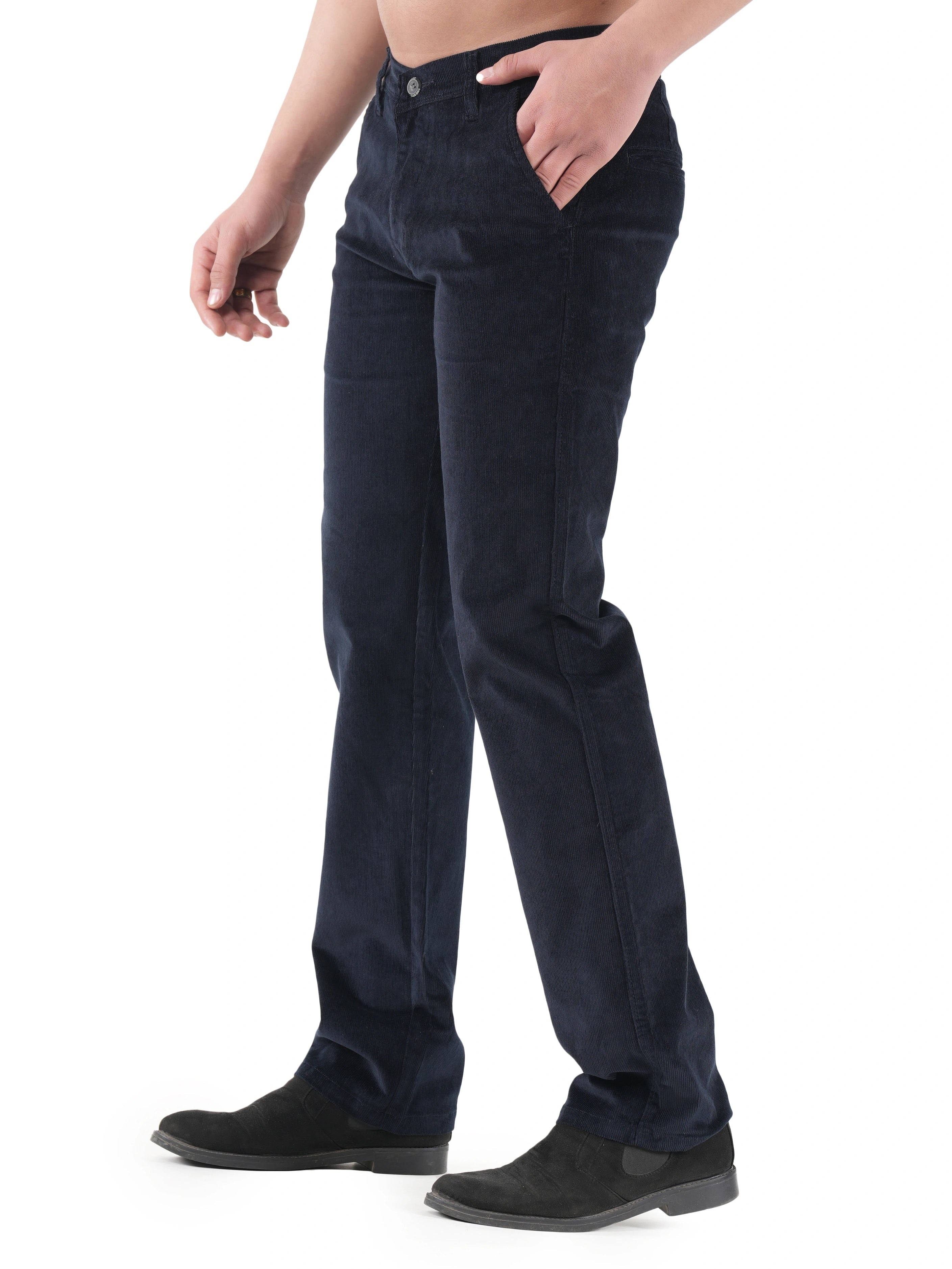 Corduroy Relaxed Fit Stretchable Trouser - Midnight Navy