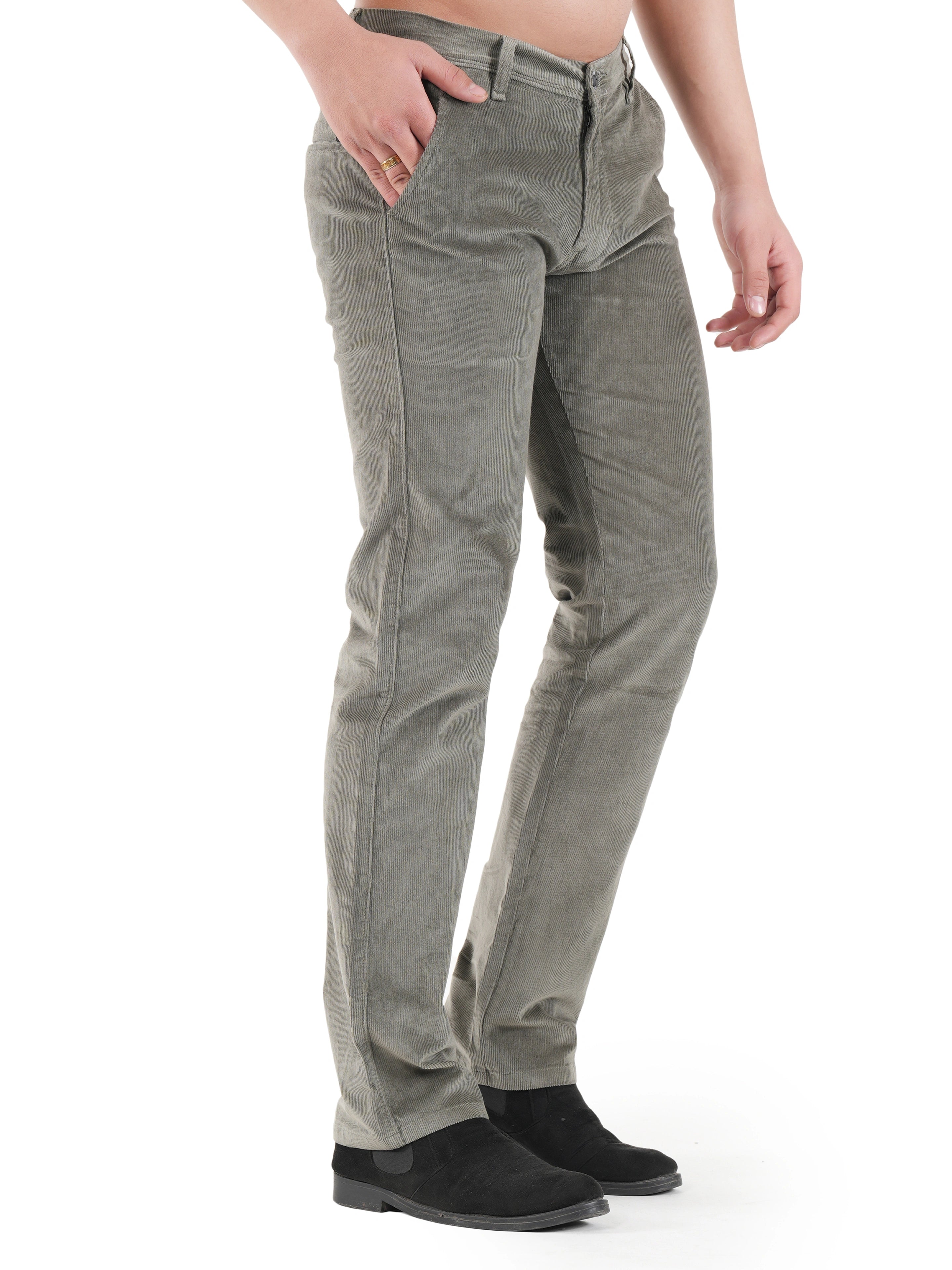 Flaked Corduroy Relaxed Fit Stretchable Trouser - Ash Grey