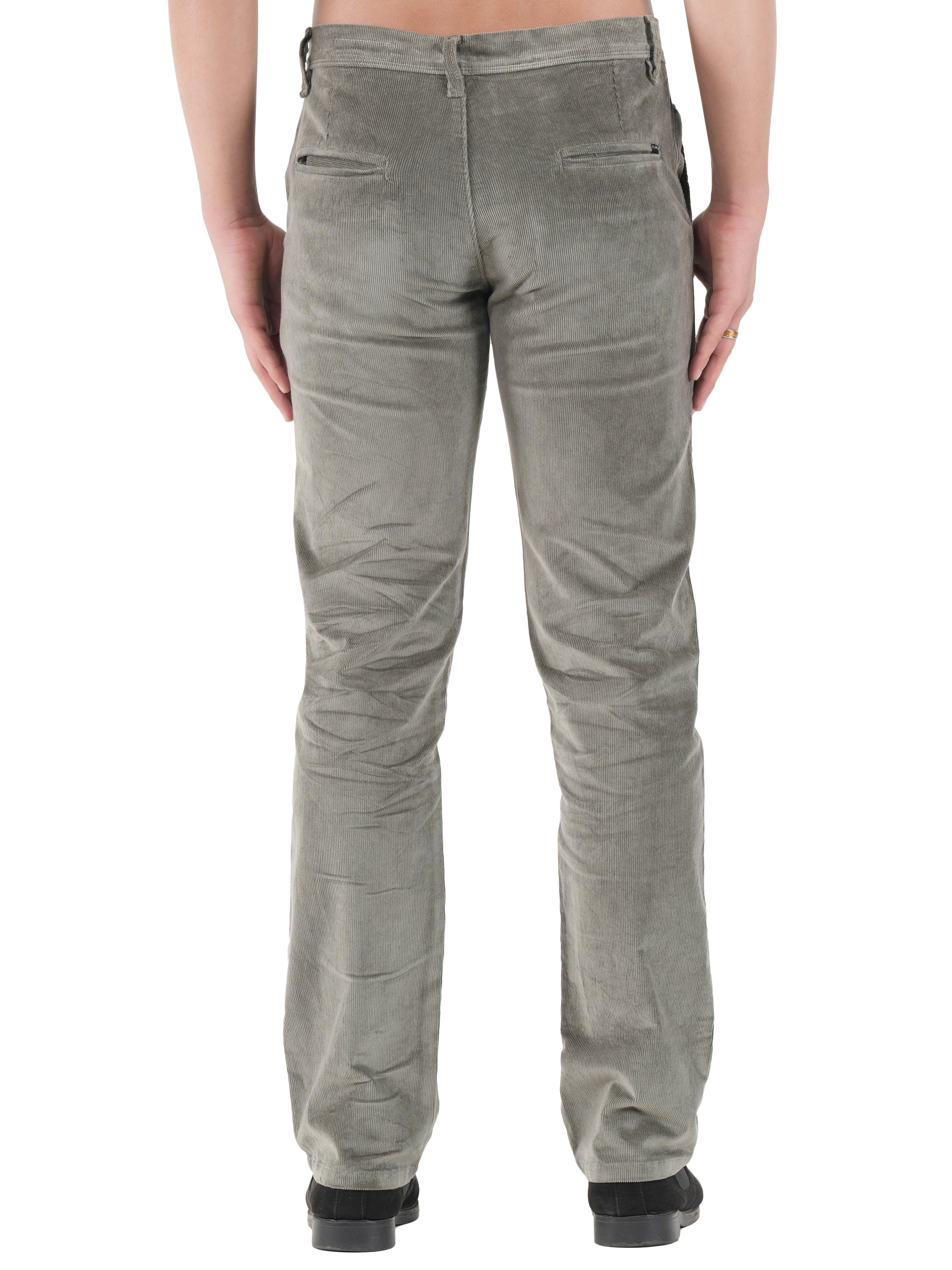 Flaked Corduroy Relaxed Fit Stretchable Trouser - Ash Grey