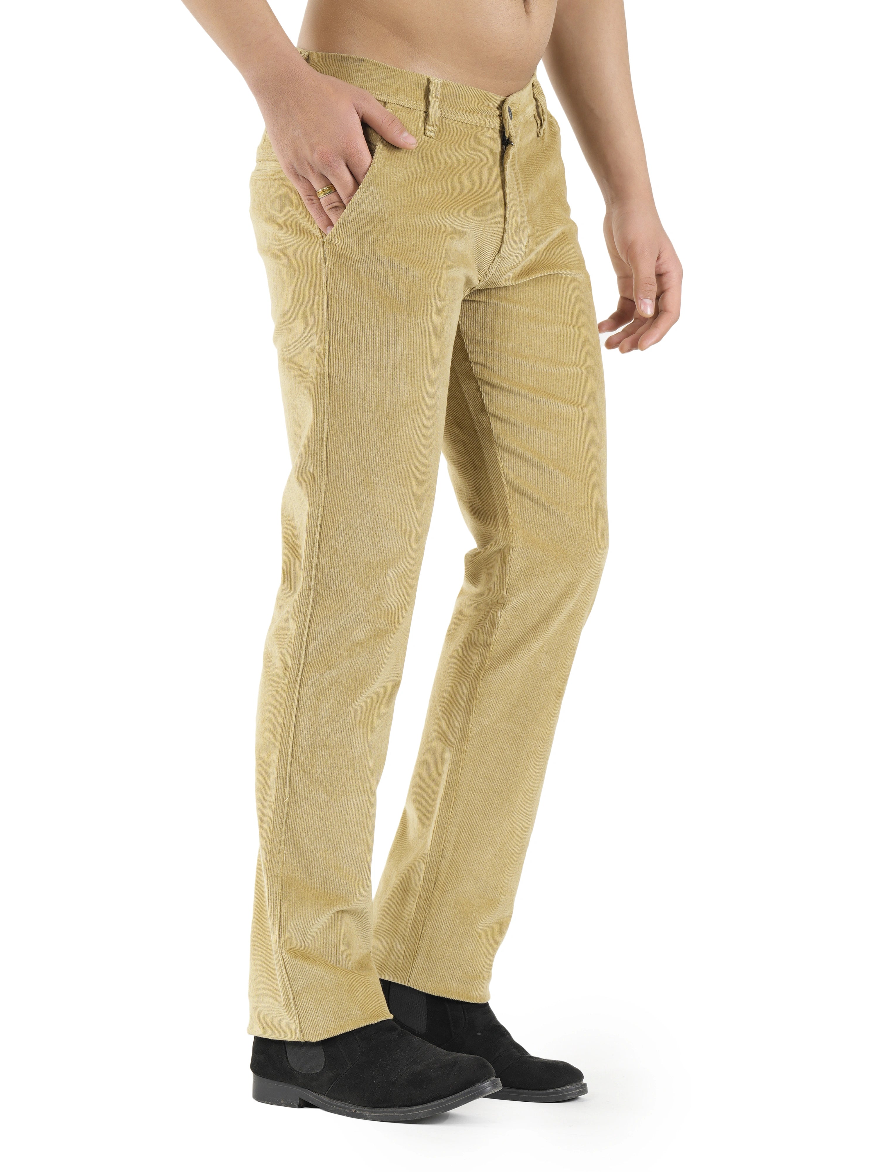 Flaked Corduroy Relaxed Fit Stretchable Trouser - Soft Khaki