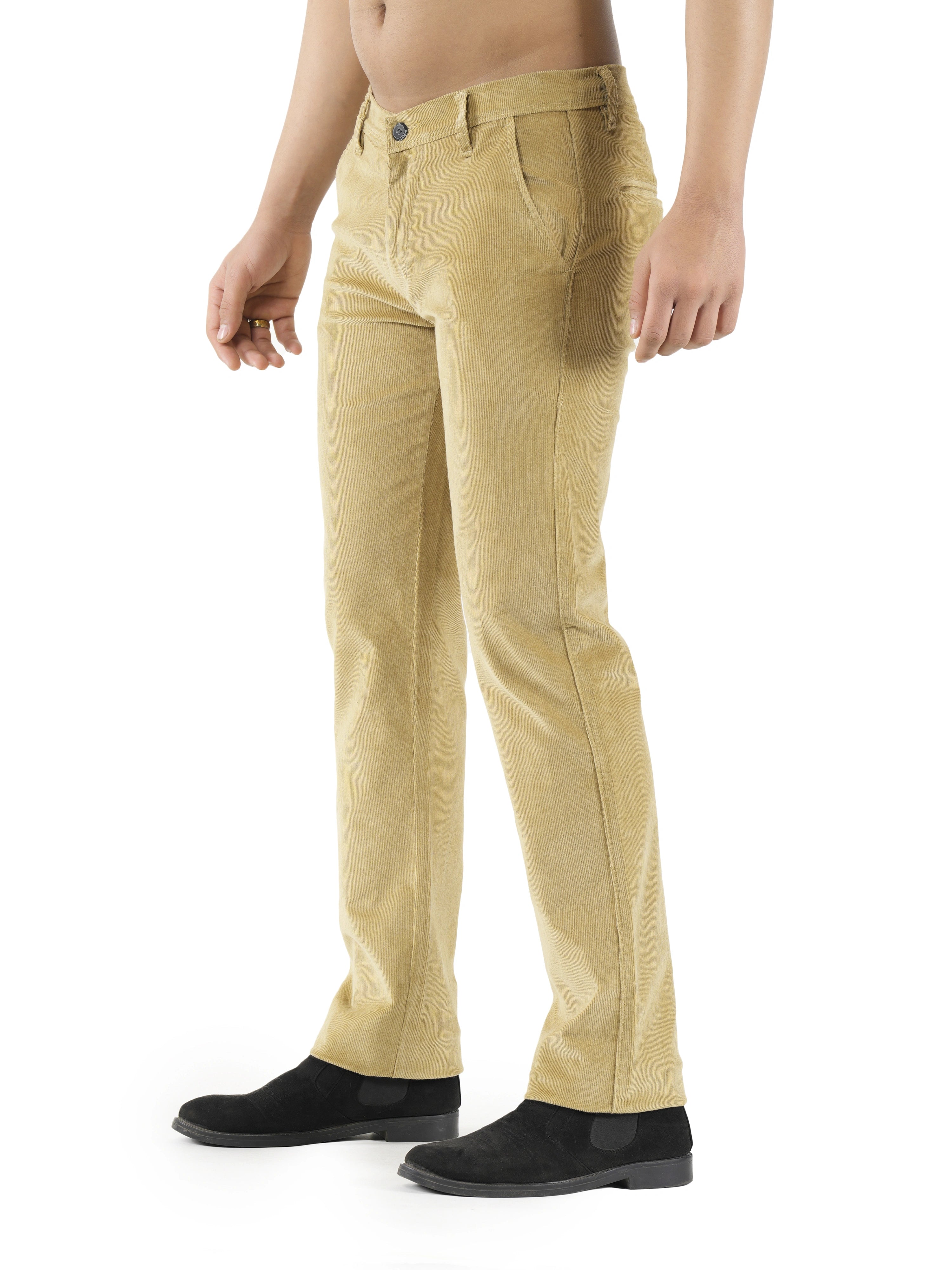 Flaked Corduroy Relaxed Fit Stretchable Trouser - Soft Khaki
