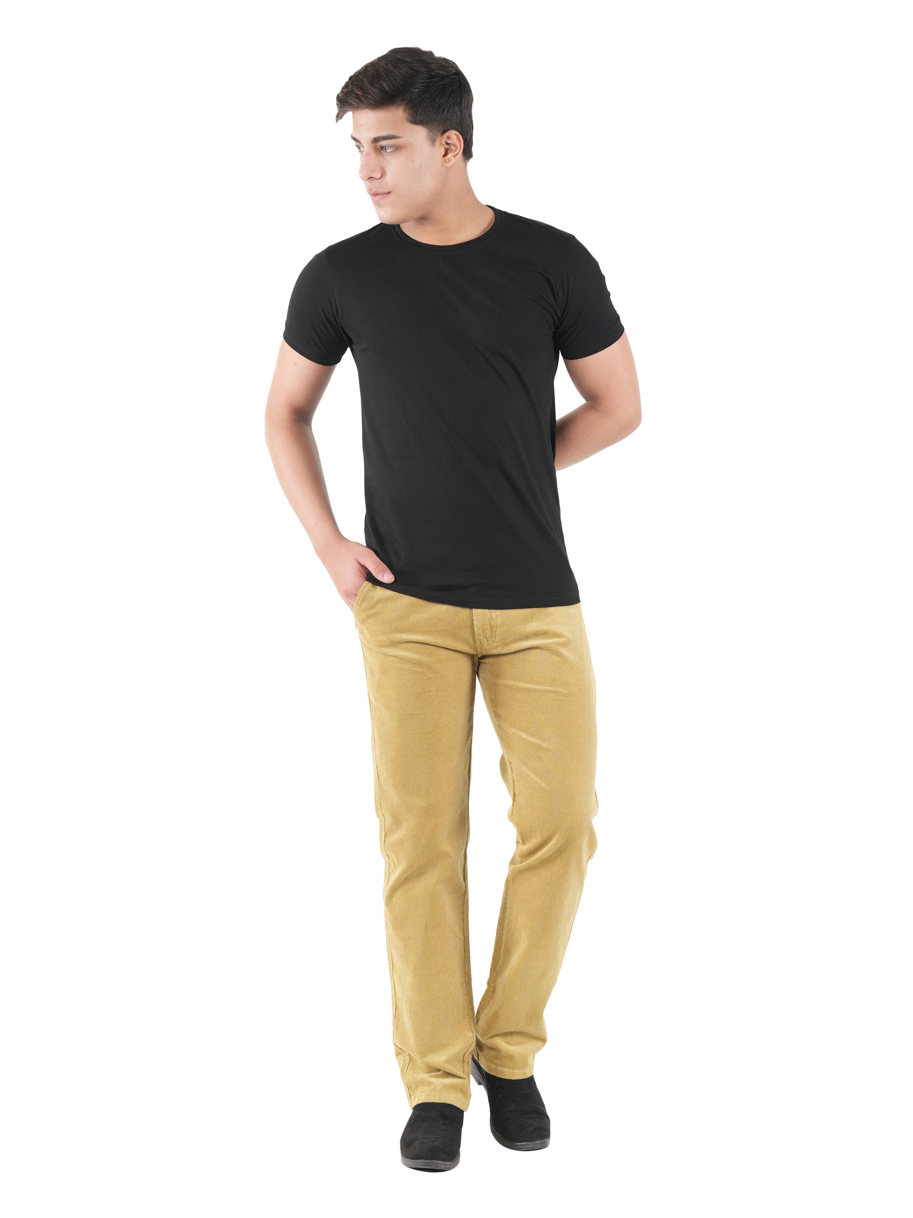 Flaked Corduroy Relaxed Fit Stretchable Trouser - Caramel Tan