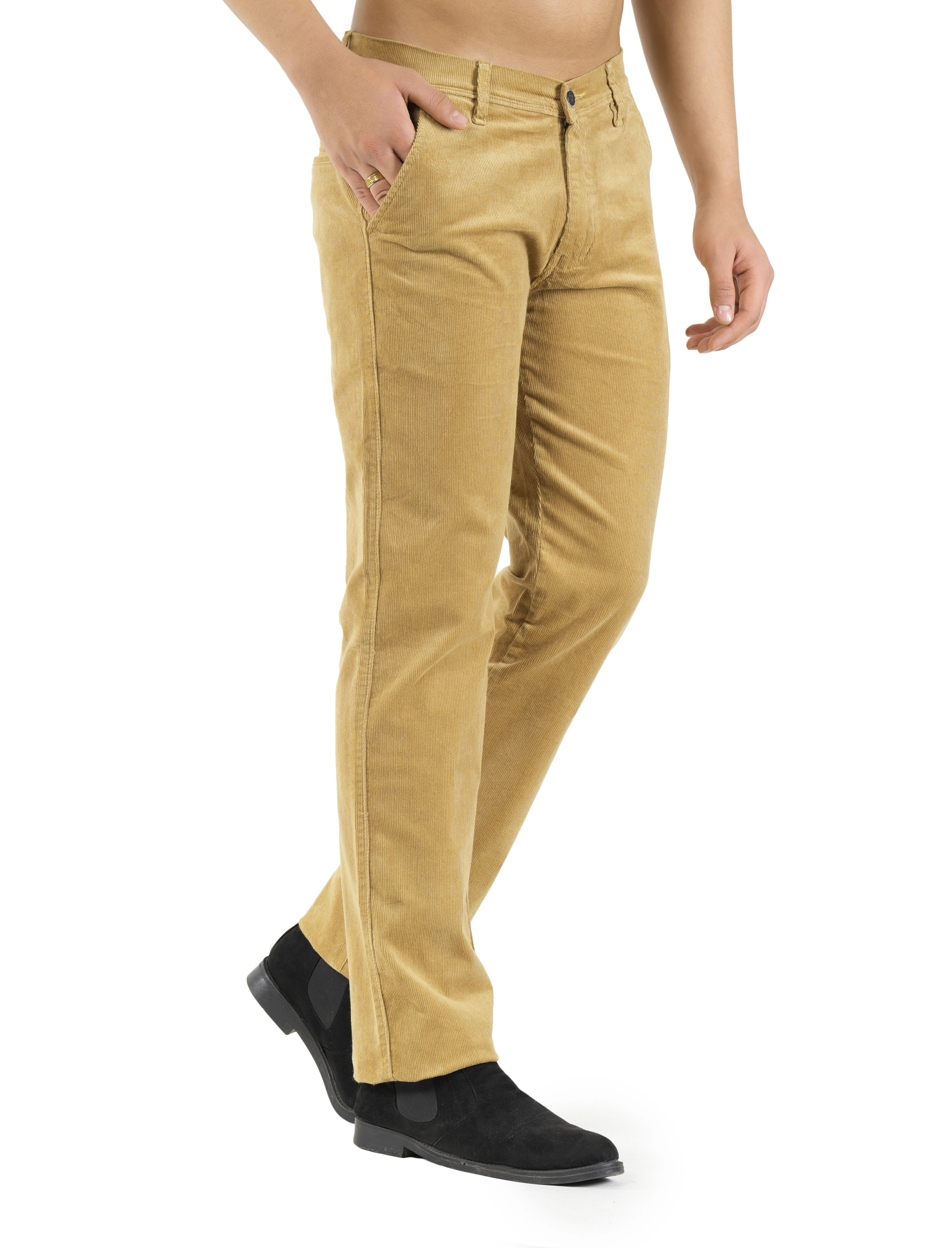 Flaked Corduroy Relaxed Fit Stretchable Trouser - Caramel Tan