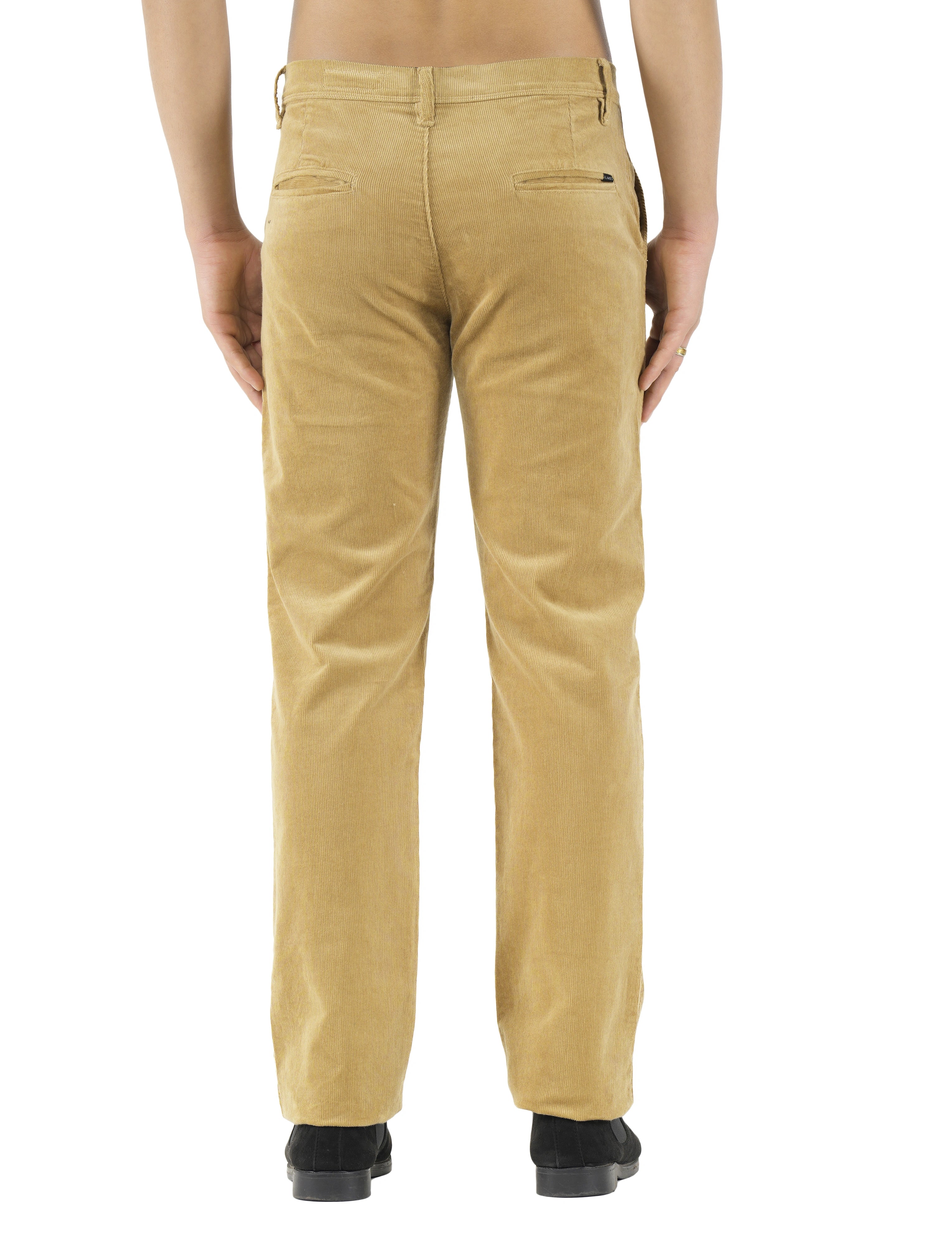 Flaked Corduroy Relaxed Fit Stretchable Trouser - Caramel Tan