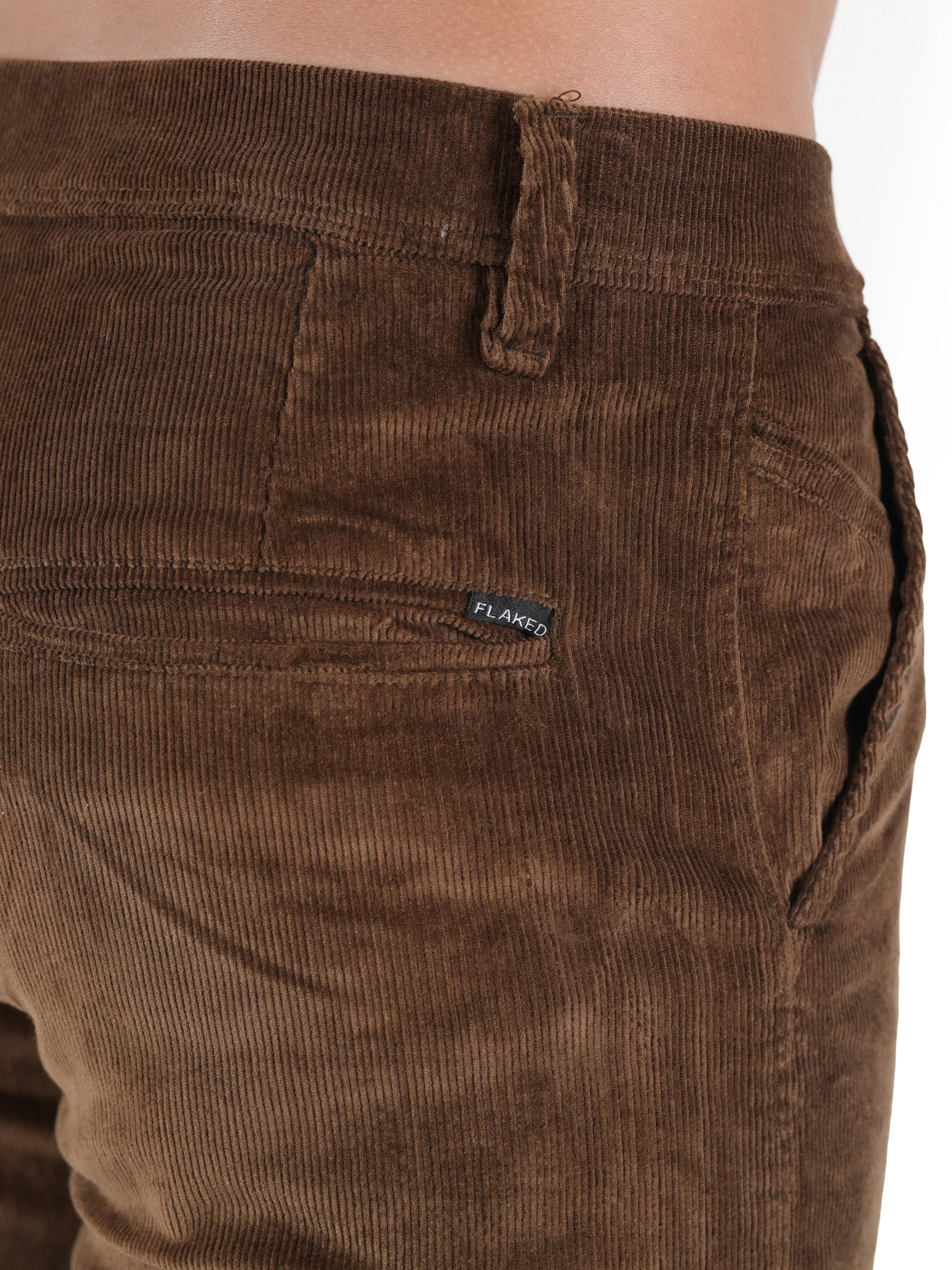 Flaked Corduroy Relaxed Fit Stretchable Trouser - Earthwood Brown