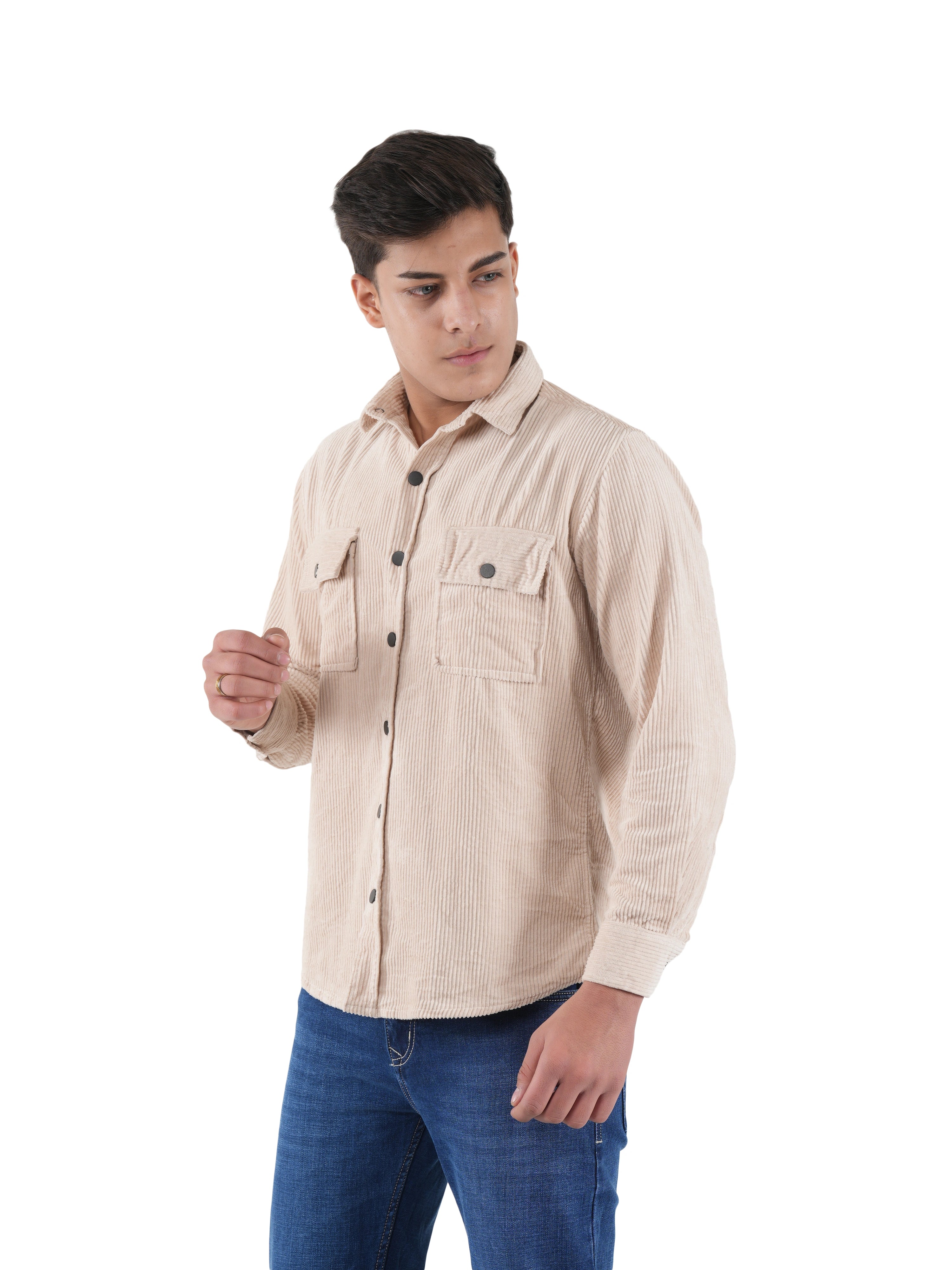 Flaked Corduroy Ivory Cream Mid Wale Shirt