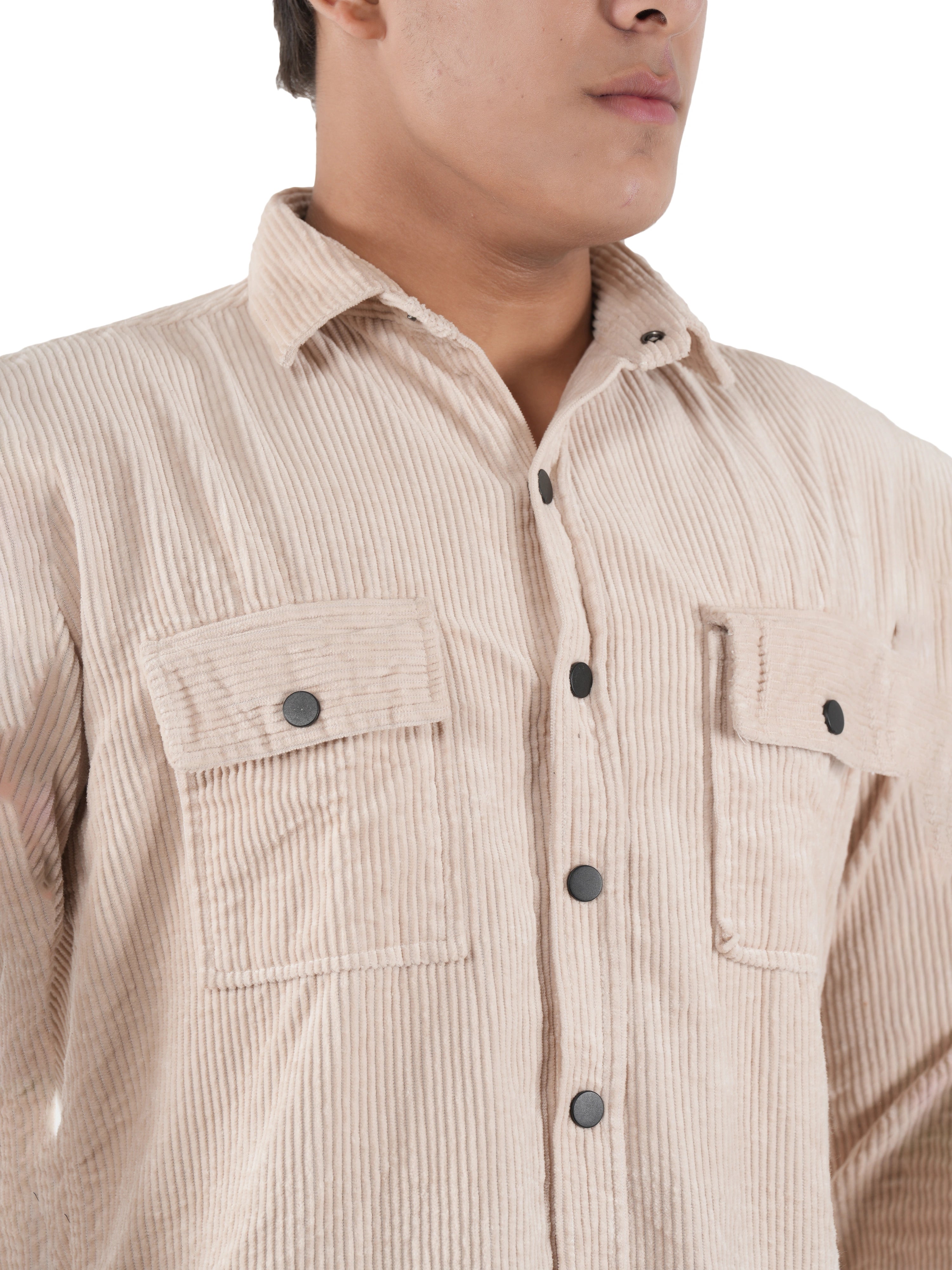 Flaked Corduroy Ivory Cream Mid Wale Shirt