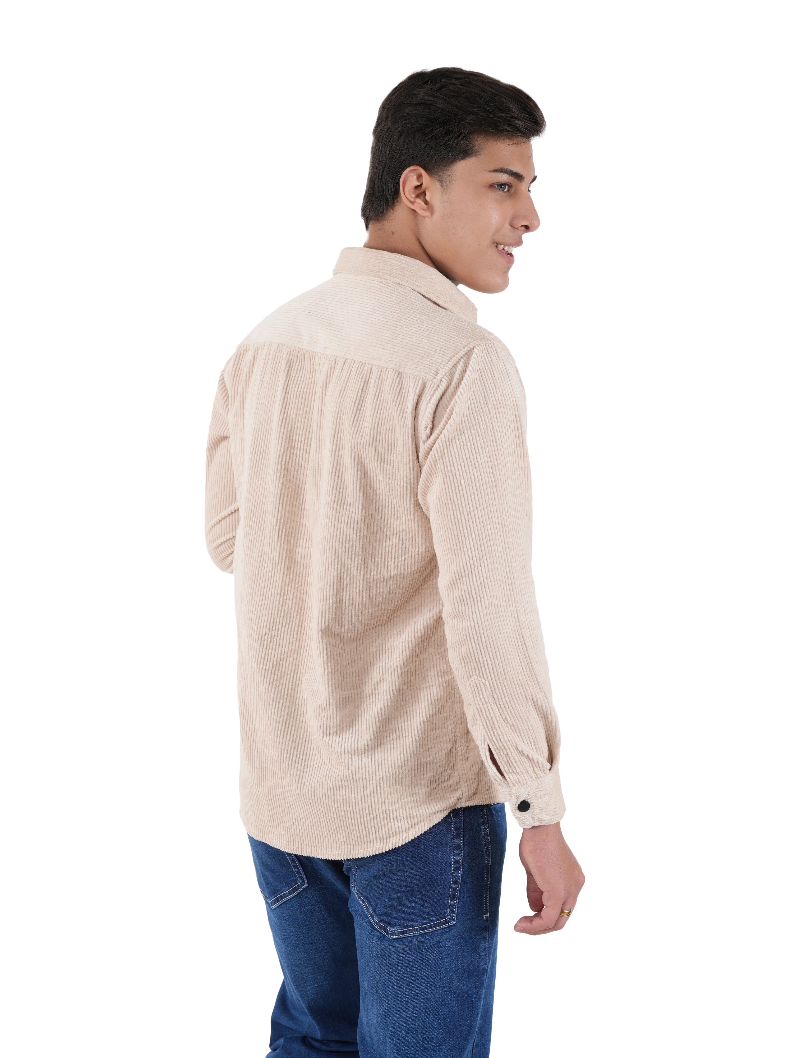Flaked Corduroy Ivory Cream Mid Wale Shirt