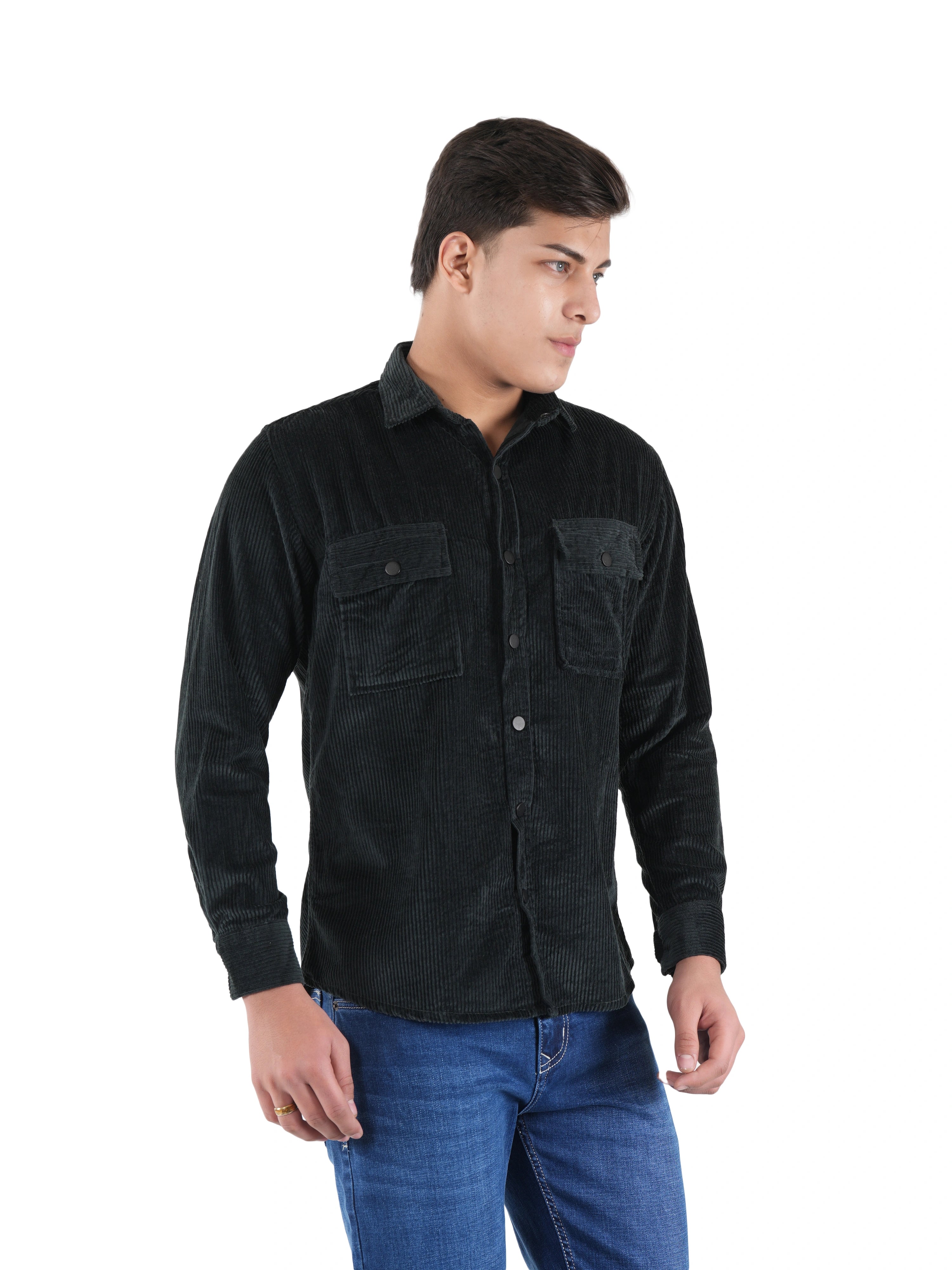 Flaked Corduroy Deep Teal Mid Wale Shirt