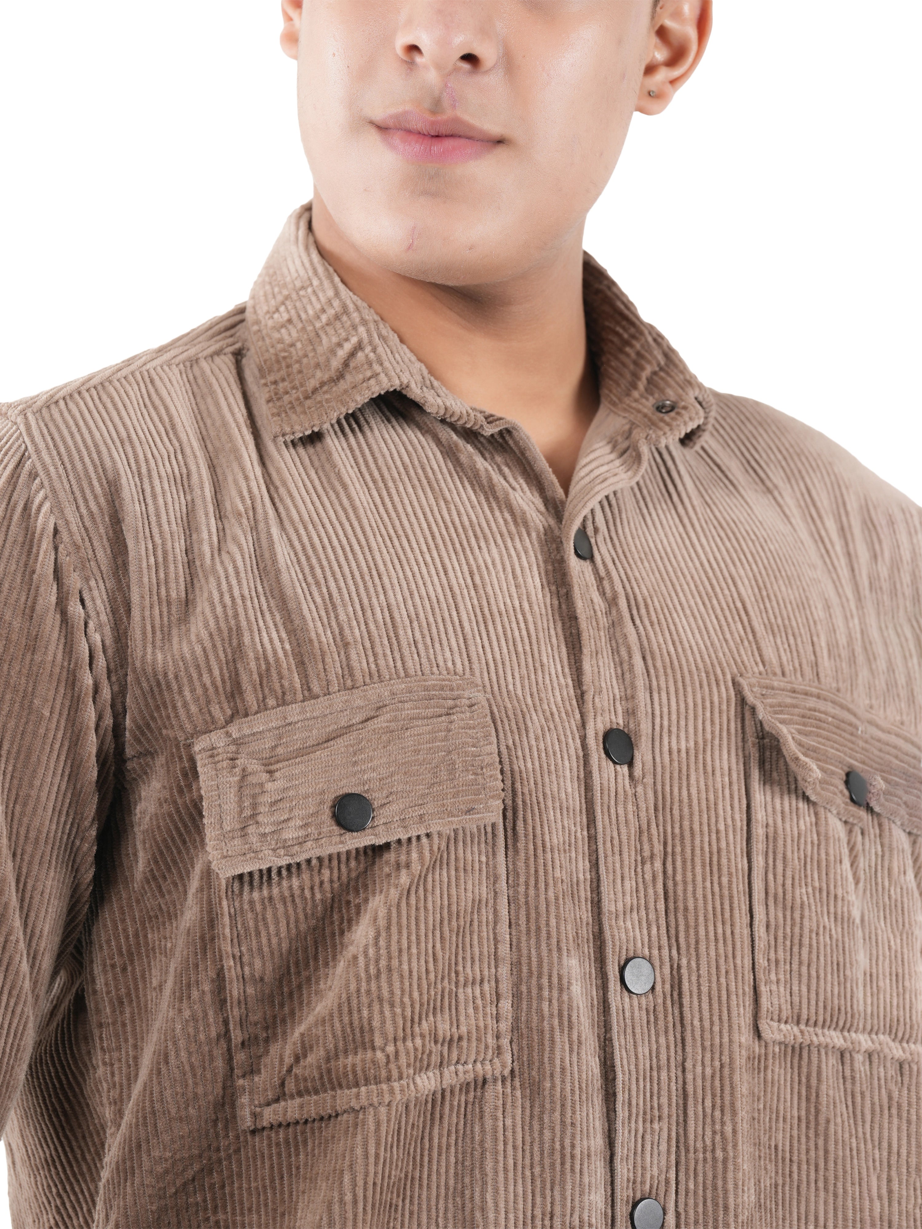 Flaked Corduroy Stone Taupe Mid Wale Shirt