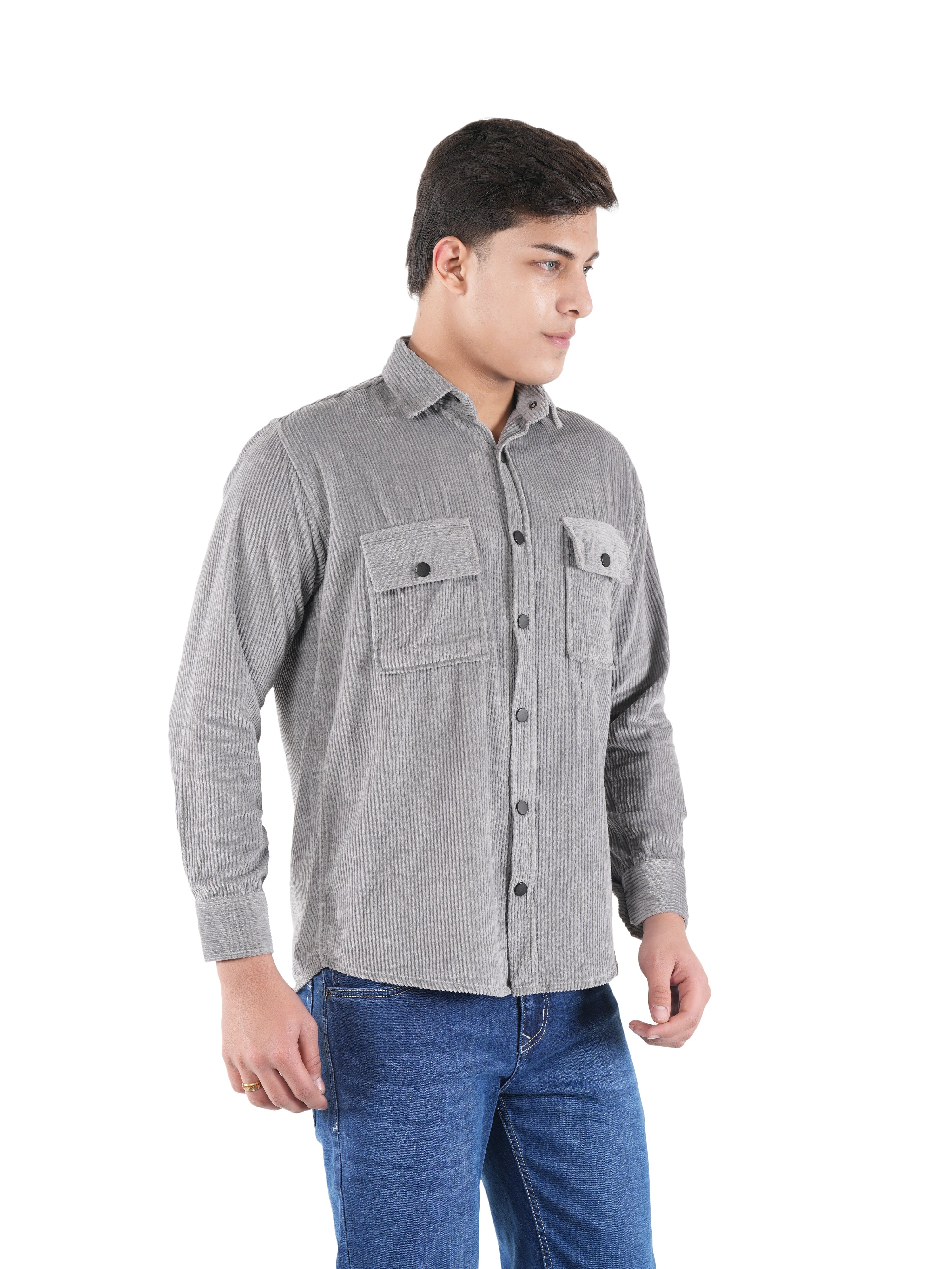 Flaked Corduroy Ash Grey Mid Wale Shirt