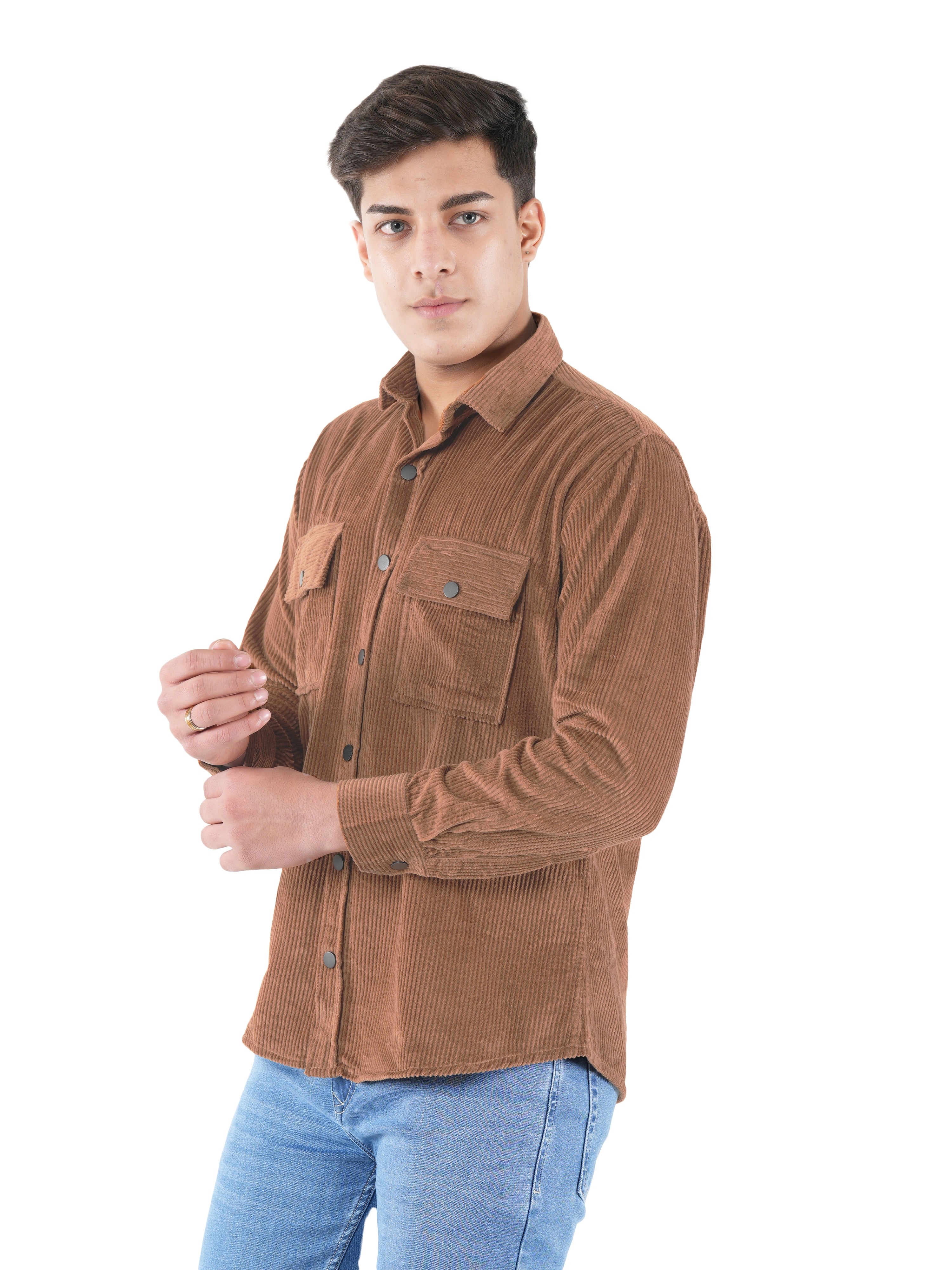 Flaked Corduroy Caramel Tan Mid Wale Shirt