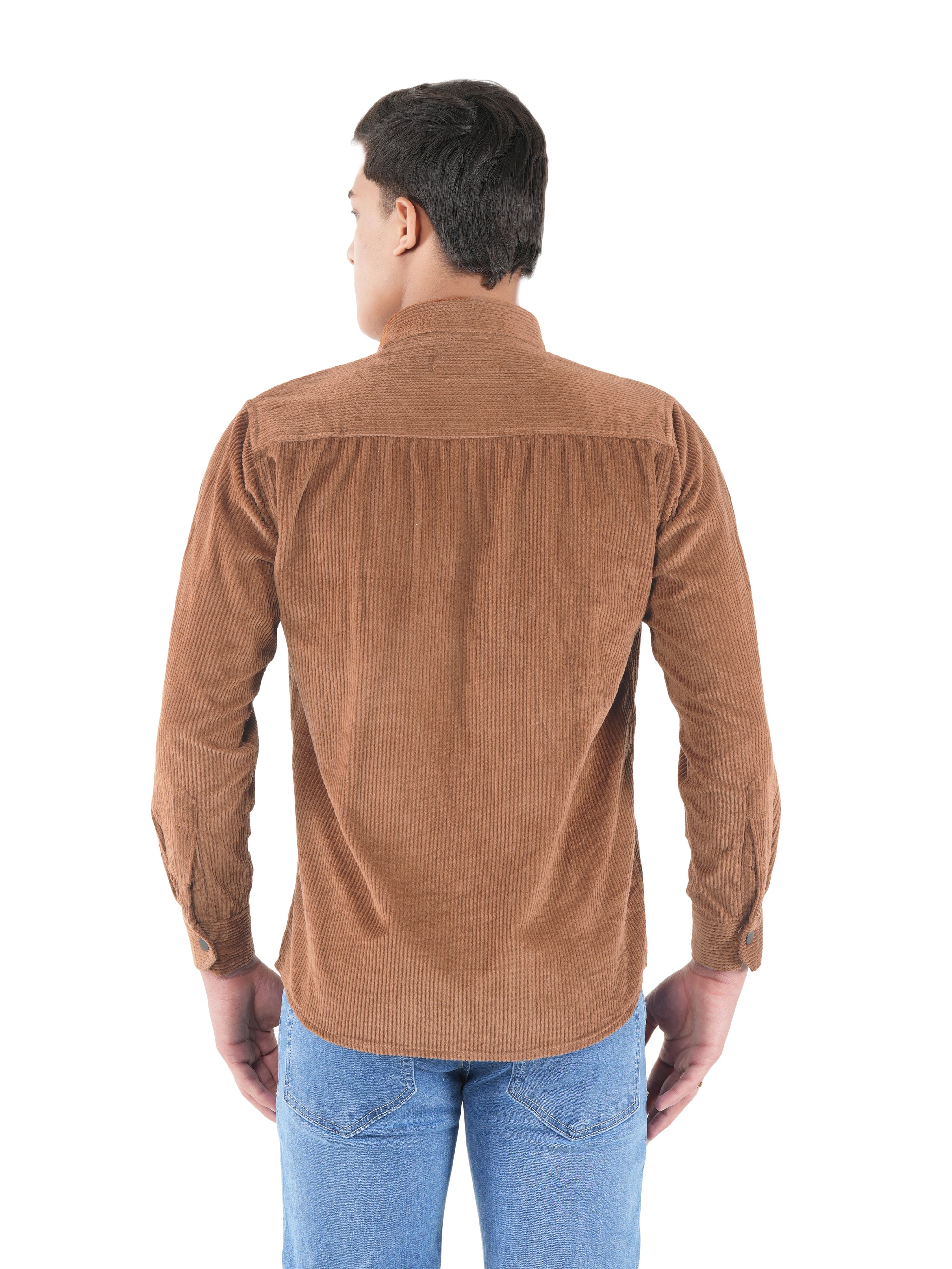 Flaked Corduroy Caramel Tan Mid Wale Shirt