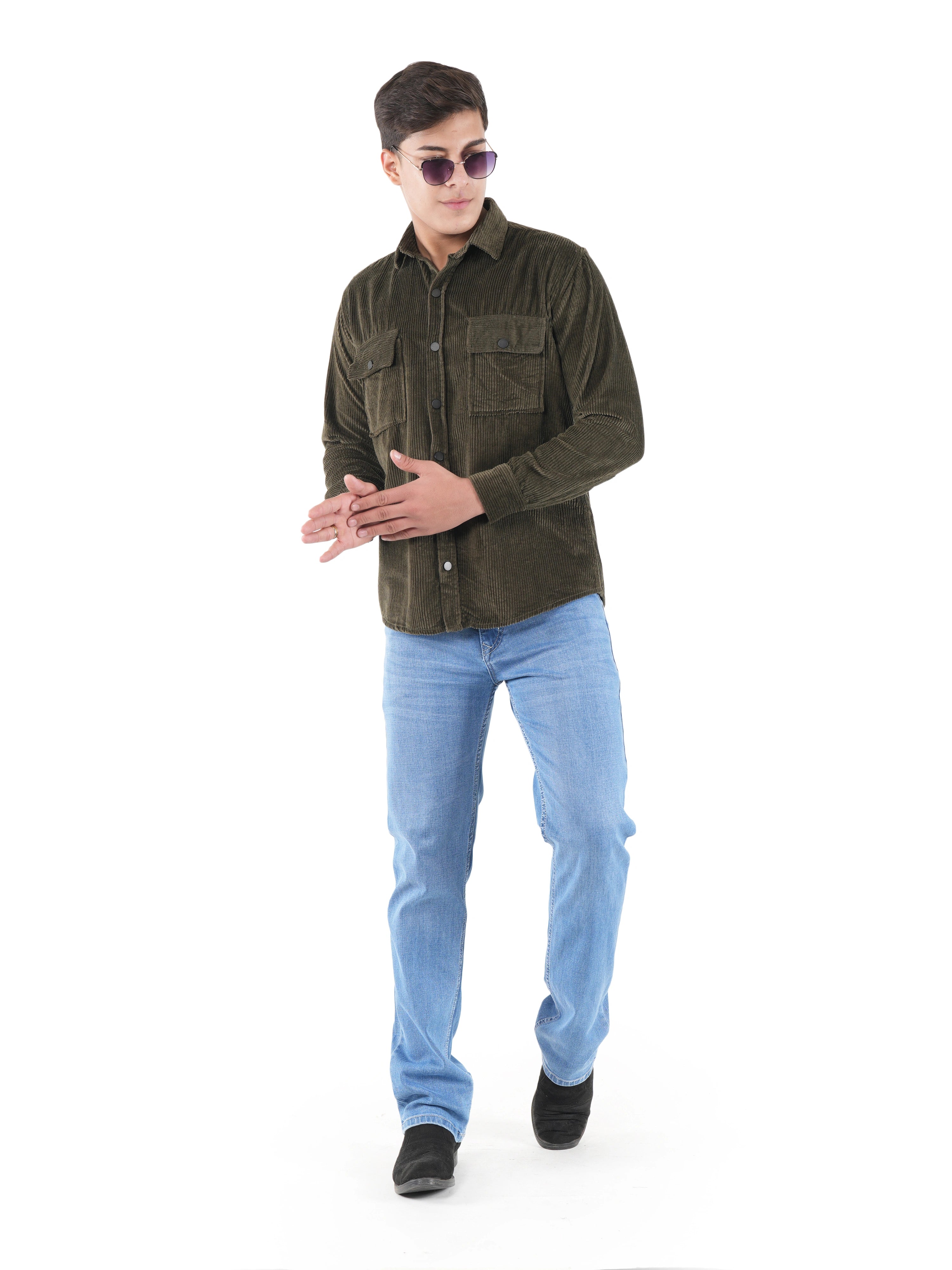 Corduroy Forest Olive Mid Wale Shirt