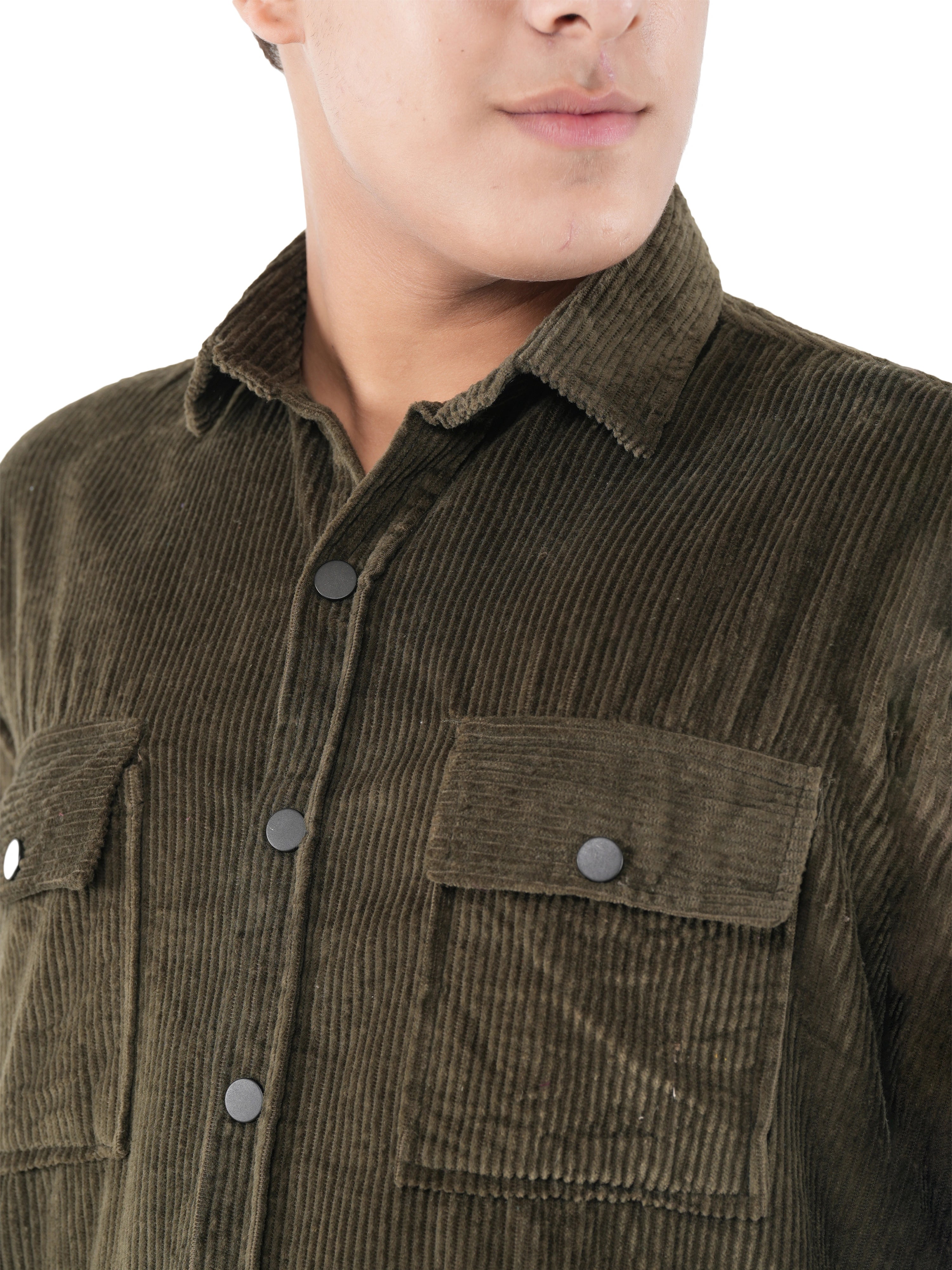 Flaked Corduroy Forest Olive Mid Wale Shirt