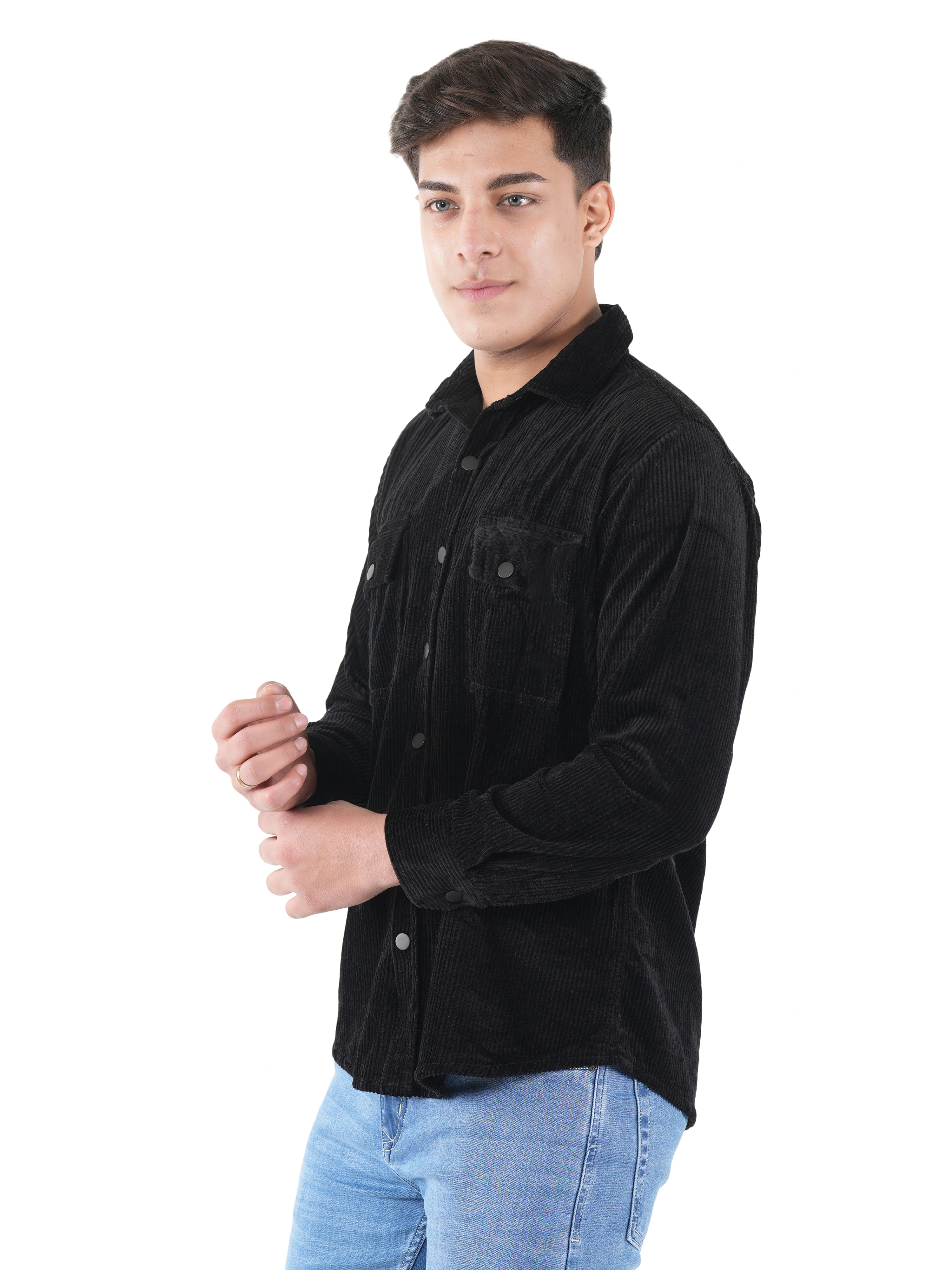 Flaked Corduroy Midnight Black Mid Wale Shirt